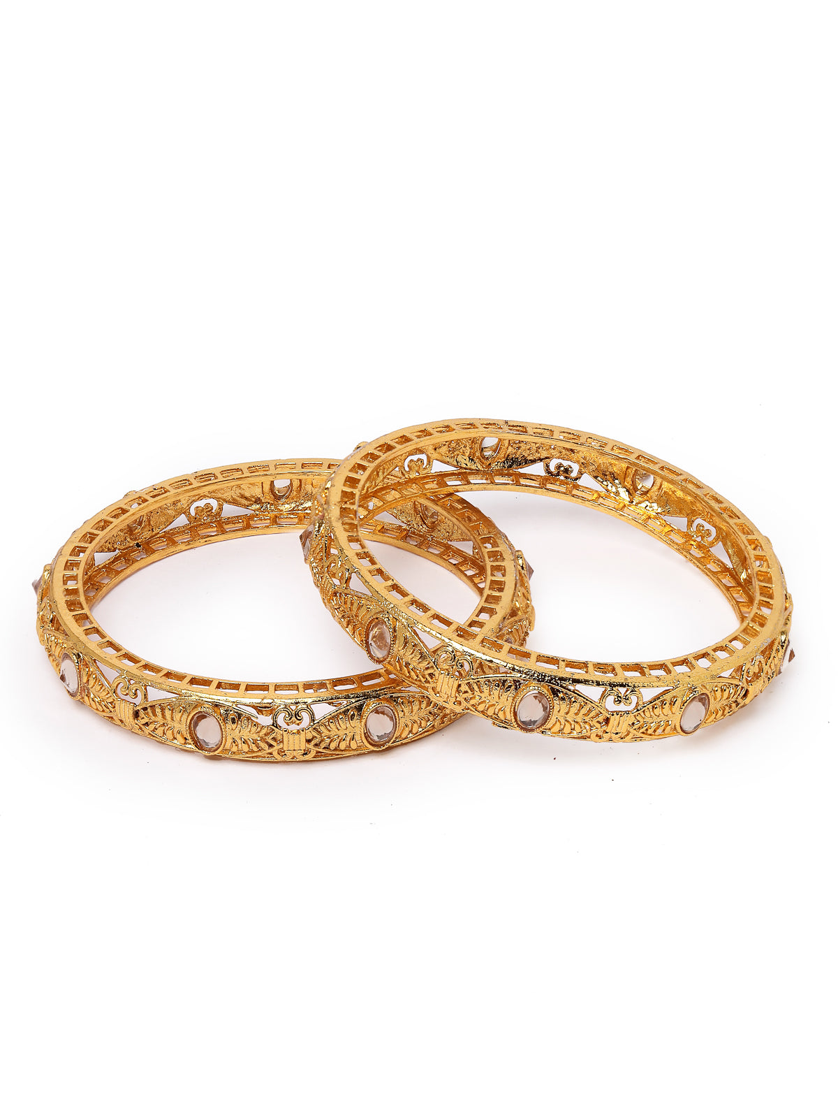 Sukkhi Bewitching Classic Kada Style Gold Plated White AD Stones Set of 2 Bracelet/Bangle Set Jewellery for Women & Girls Latest Design|Birthday Anniversary Gift for Women|B105894