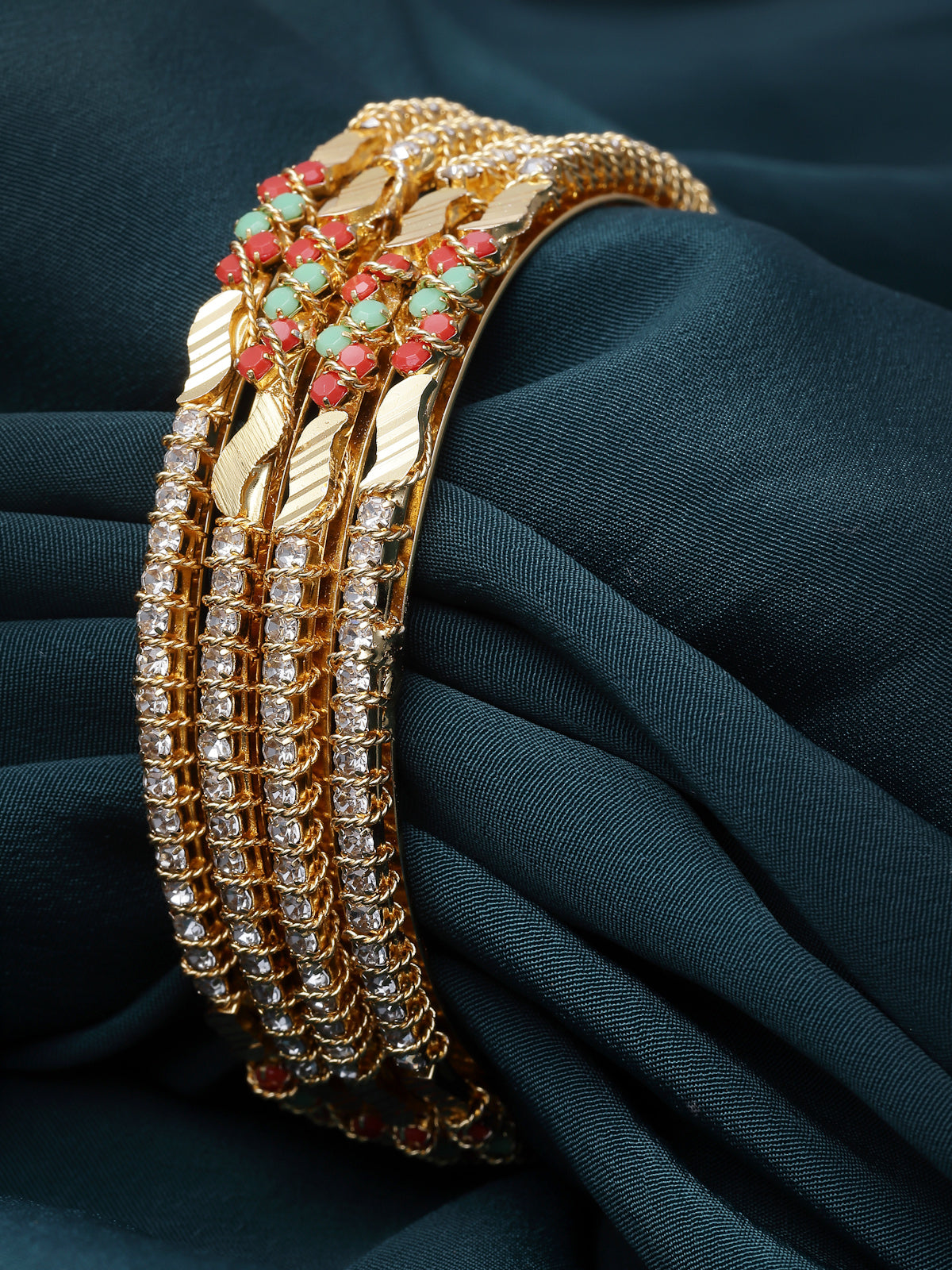 Sukkhi Sparkling Gold Plated Multicolor White AD Stones Thin Bracelet Bangle Set Jewellery for Women & Girls|Set of 4 Latest Design|Birthday Anniversary Gift for Women|B105895