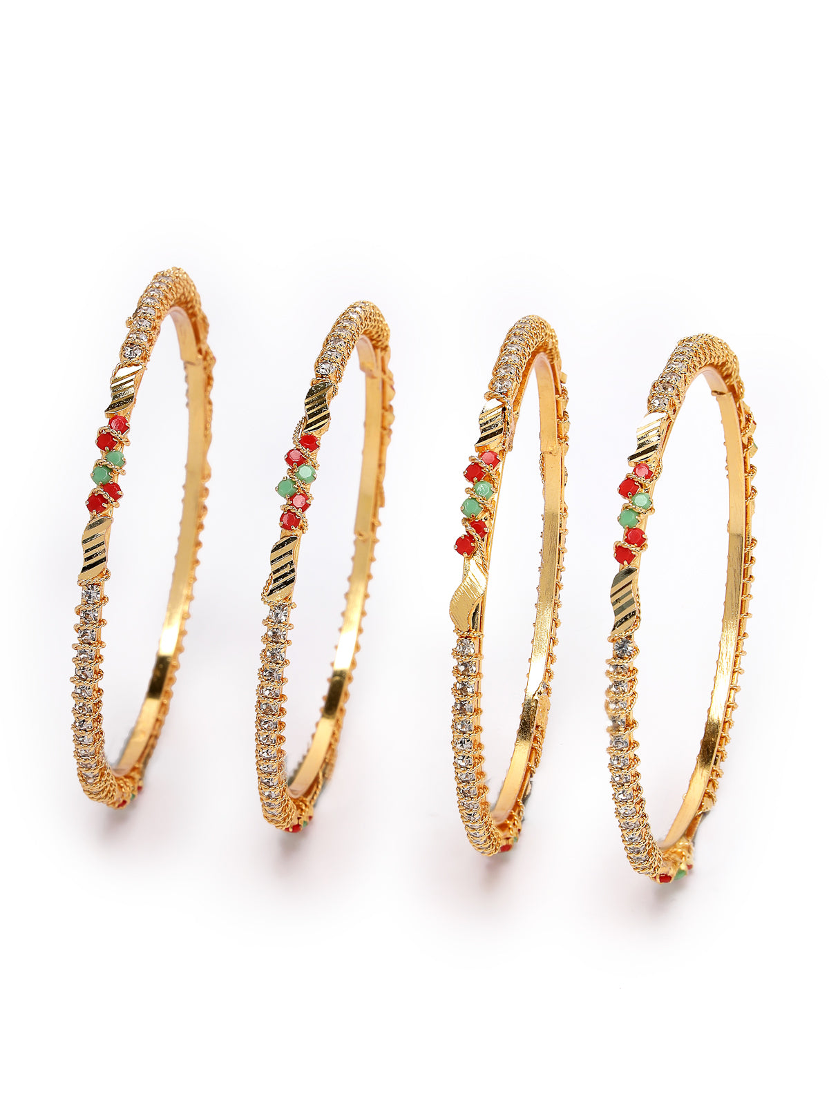 Sukkhi Sparkling Gold Plated Multicolor White AD Stones Thin Bracelet Bangle Set Jewellery for Women & Girls|Set of 4 Latest Design|Birthday Anniversary Gift for Women|B105895