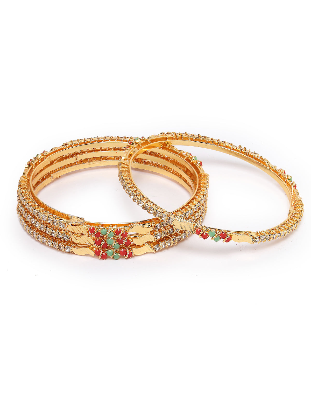 Sukkhi Sparkling Gold Plated Multicolor White AD Stones Thin Bracelet Bangle Set Jewellery for Women & Girls|Set of 4 Latest Design|Birthday Anniversary Gift for Women|B105895