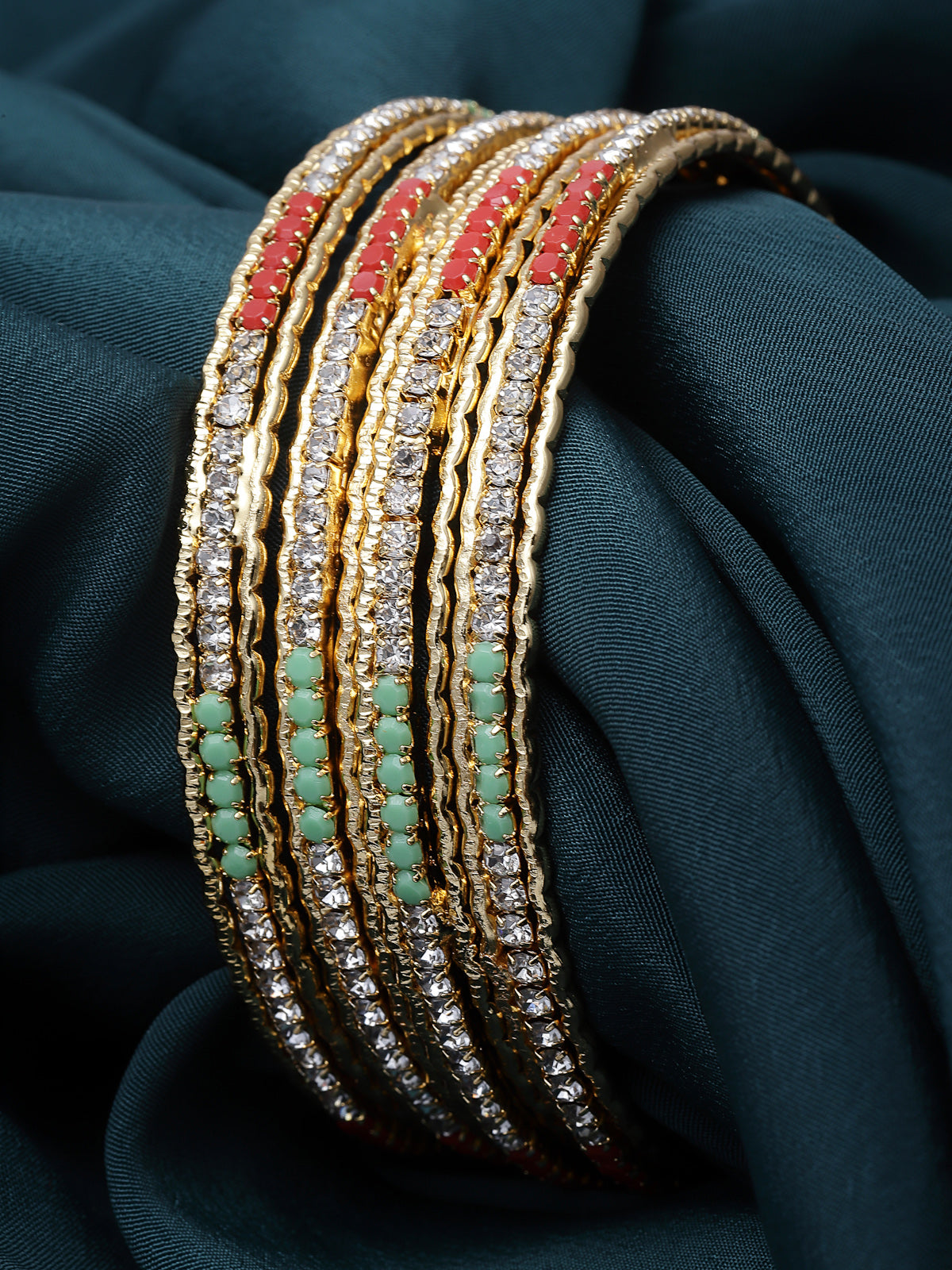 Sukkhi Exotic Gold Plated Multicolor White AD Stones Set of 4 Thin Bracelet/Bangle Set Jewellery for Women & Girls|Latest Design|Birthday Anniversary Gift for Women|B105896