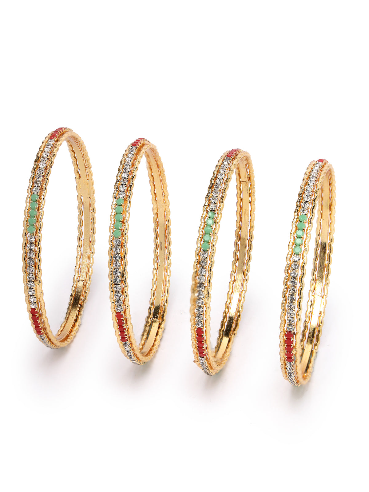 Sukkhi Exotic Gold Plated Multicolor White AD Stones Set of 4 Thin Bracelet/Bangle Set Jewellery for Women & Girls|Latest Design|Birthday Anniversary Gift for Women|B105896