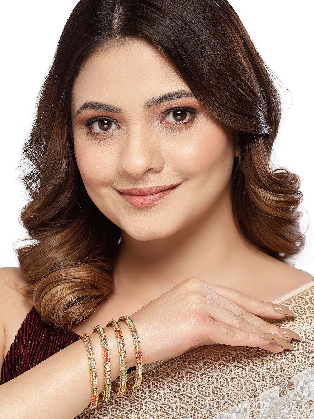 Sukkhi Exotic Gold Plated Multicolor White AD Stones Set of 4 Thin Bracelet/Bangle Set Jewellery for Women & Girls|Latest Design|Birthday Anniversary Gift for Women|B105896