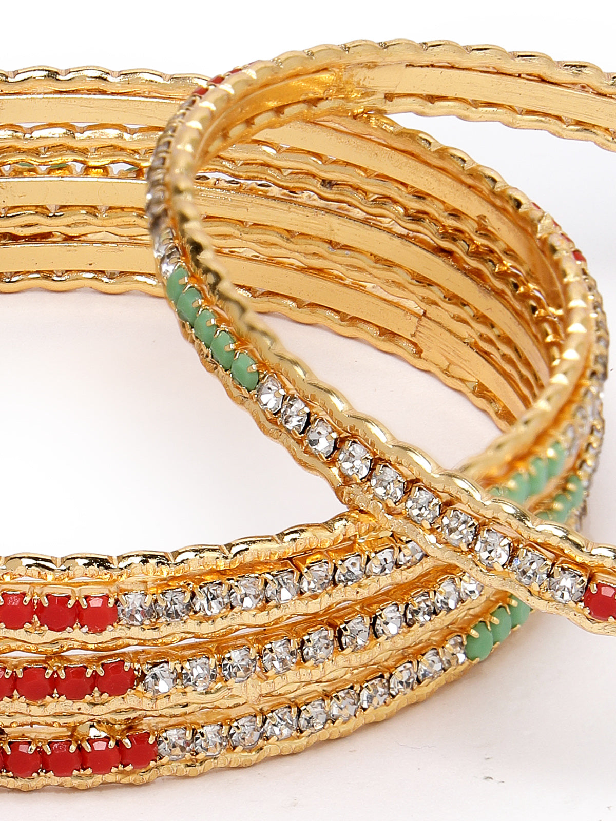 Sukkhi Exotic Gold Plated Multicolor White AD Stones Set of 4 Thin Bracelet/Bangle Set Jewellery for Women & Girls|Latest Design|Birthday Anniversary Gift for Women|B105896