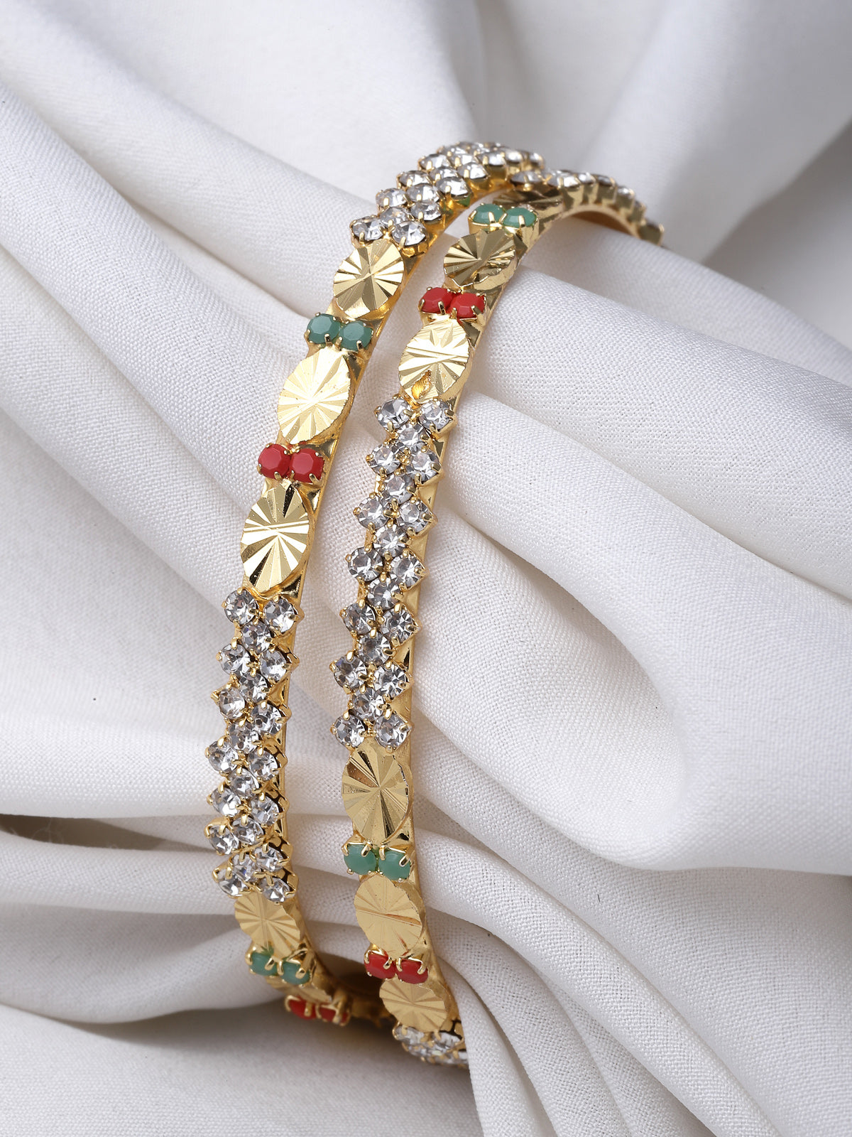 Sukkhi Admirable Gold Plated Multicolor White AD Stones Set of 2 Bracelet Bangle Set Jewellery for Women & Girls|Latest Design|Birthday Anniversary Gift for Women|B105897
