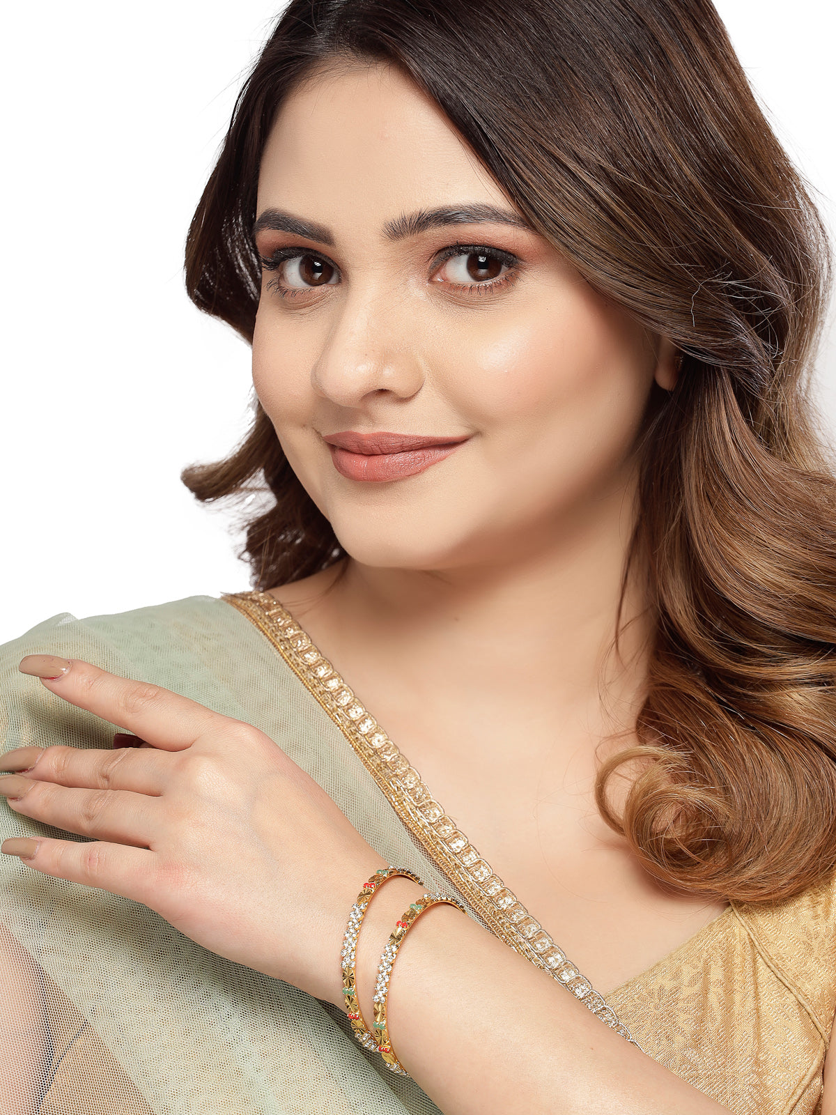 Sukkhi Admirable Gold Plated Multicolor White AD Stones Set of 2 Bracelet Bangle Set Jewellery for Women & Girls|Latest Design|Birthday Anniversary Gift for Women|B105897
