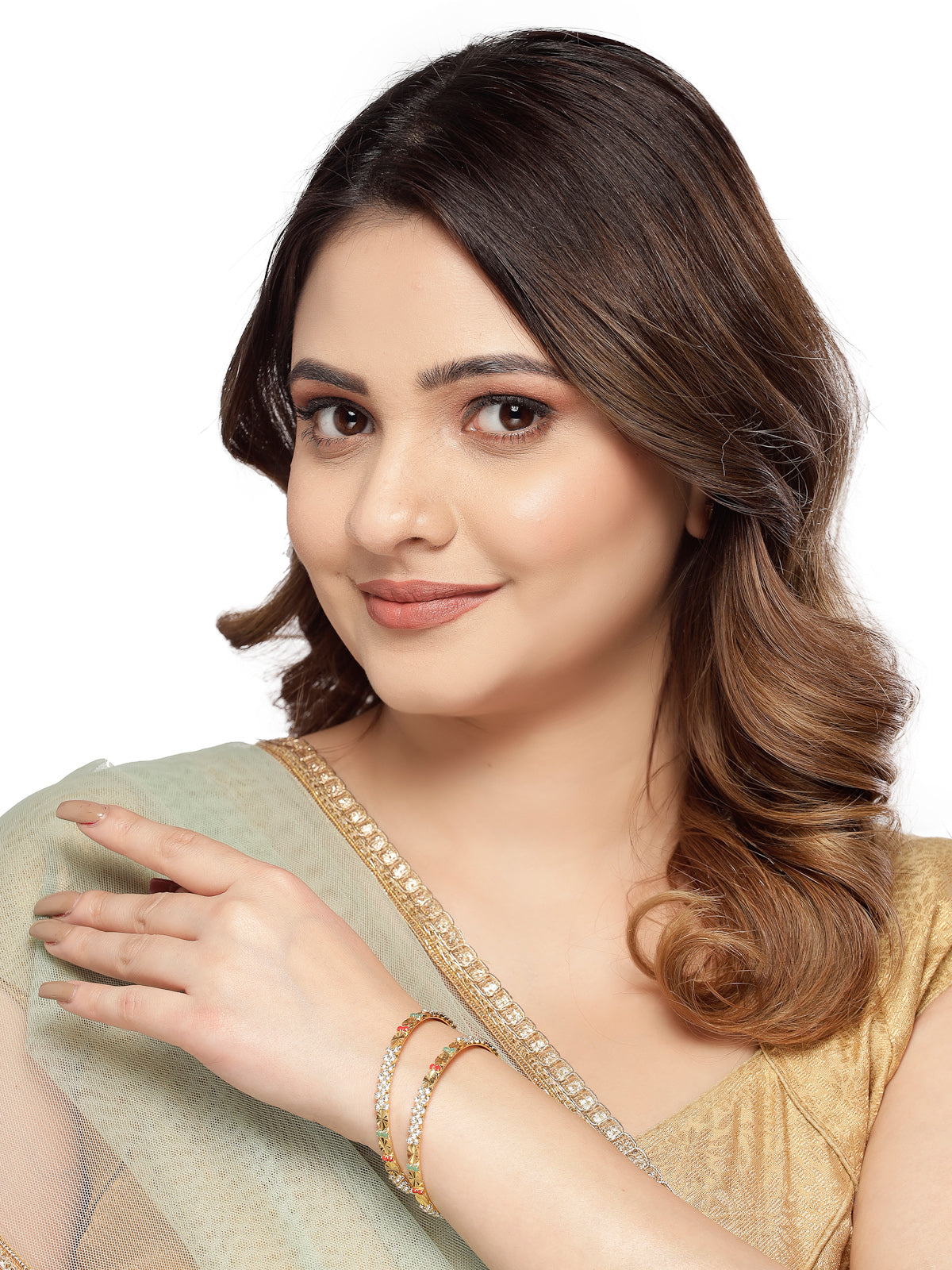 Sukkhi Admirable Gold Plated Multicolor White AD Stones Set of 2 Bracelet Bangle Set Jewellery for Women & Girls|Latest Design|Birthday Anniversary Gift for Women|B105897