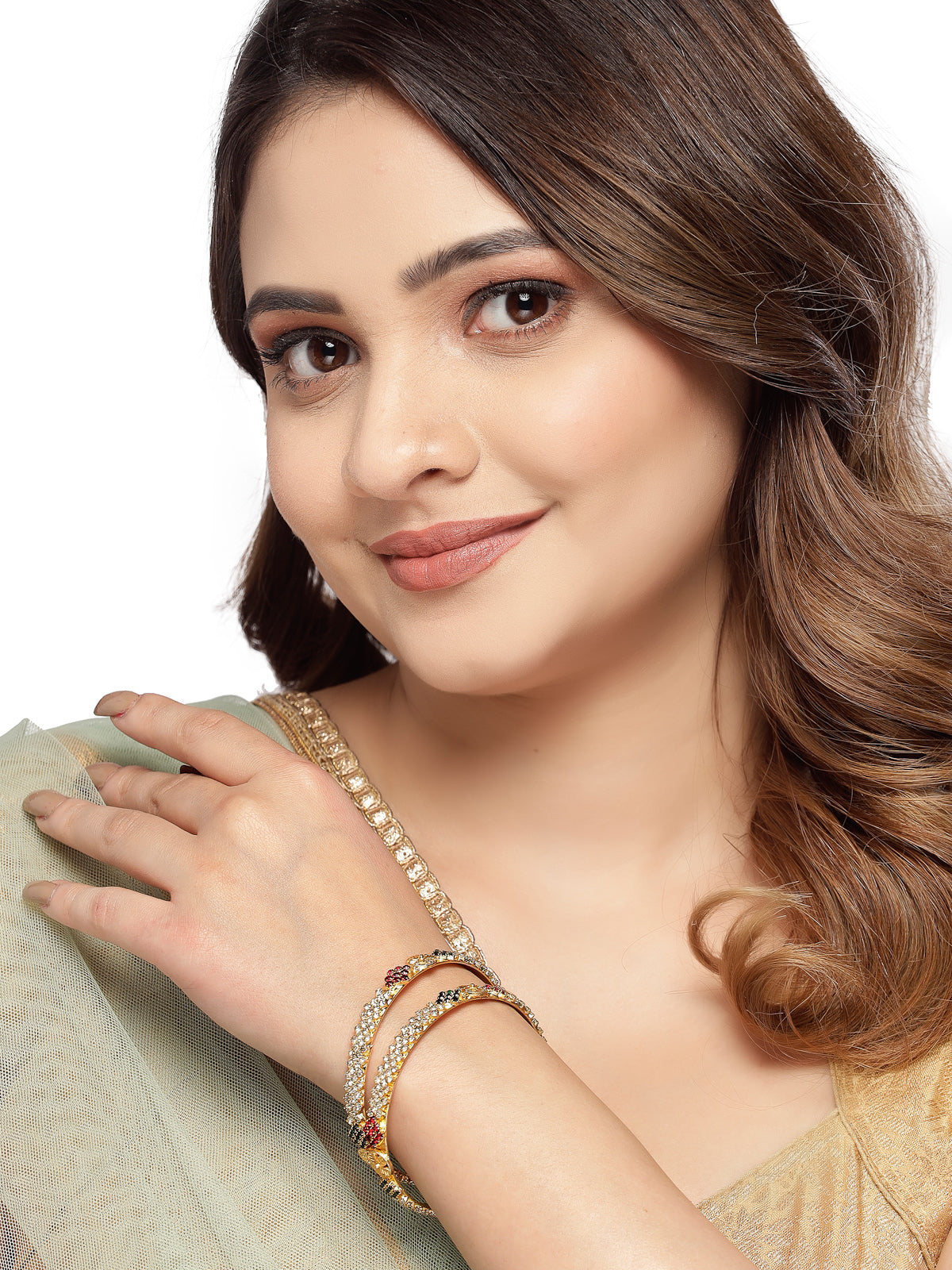 Sukkhi Beautiful Gold Plated Multicolor AD Stones Set of 2 Bracelet Bangle Set Jewellery for Women & Girls|Latest Design|Birthday Anniversary Gift for Women|B105898