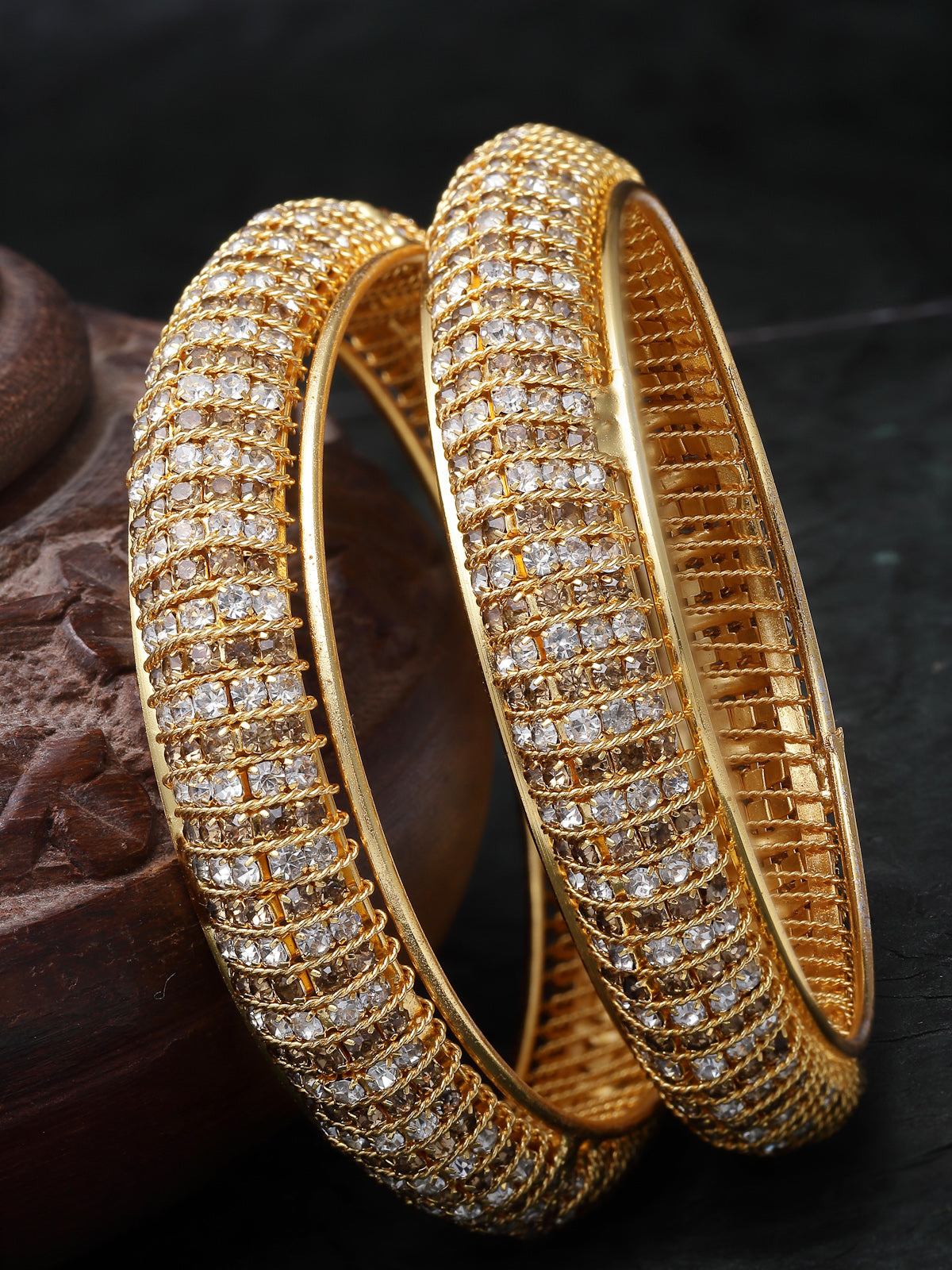 Sukkhi Exquisite Gold Tone Plated White AD Stones Studded Set of 2 Broad Bracelet Bangle Set Jewellery for Women & Girls|Latest Design|Birthday Anniversary Gift for Women|B105901