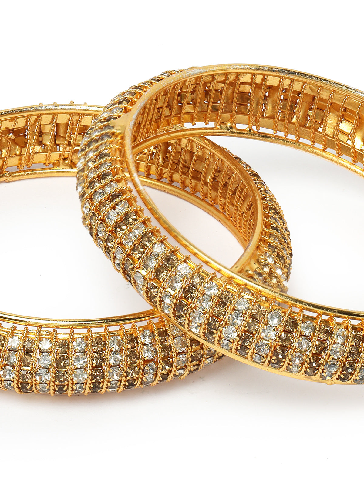 Sukkhi Exquisite Gold Tone Plated White AD Stones Studded Set of 2 Broad Bracelet Bangle Set Jewellery for Women & Girls|Latest Design|Birthday Anniversary Gift for Women|B105901