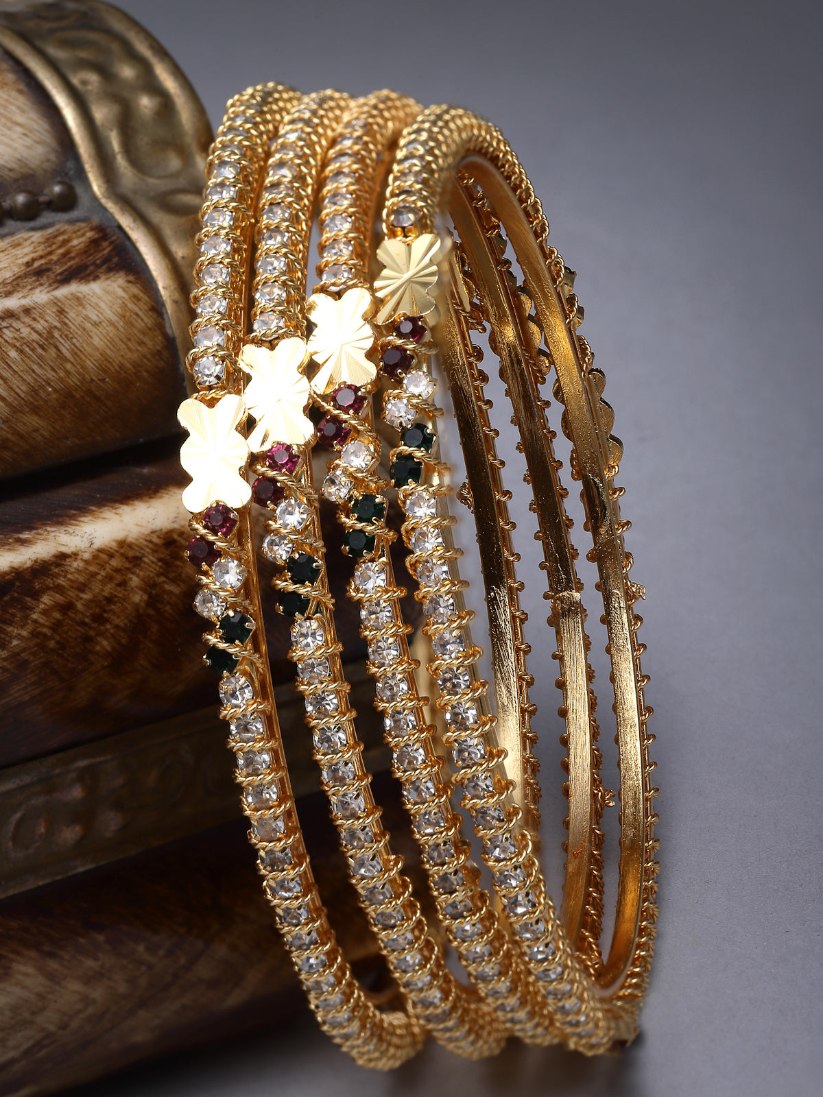 Sukkhi Attractive Daily Wear Gold Plated Multicolor White AD Stones Set of 4 Thin Bracelet Bangle Set Jewellery for Women & Girls|Latest Design|Birthday Anniversary Gift for Women|B105902