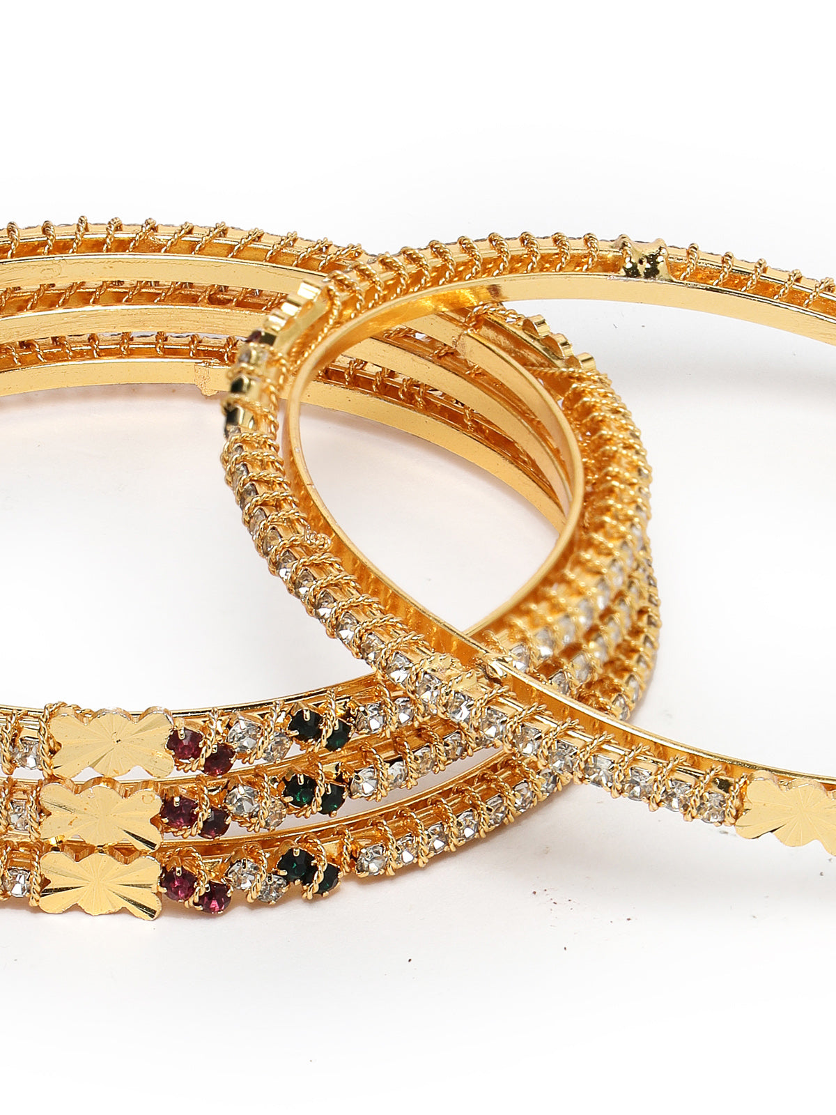 Sukkhi Attractive Daily Wear Gold Plated Multicolor White AD Stones Set of 4 Thin Bracelet Bangle Set Jewellery for Women & Girls|Latest Design|Birthday Anniversary Gift for Women|B105902