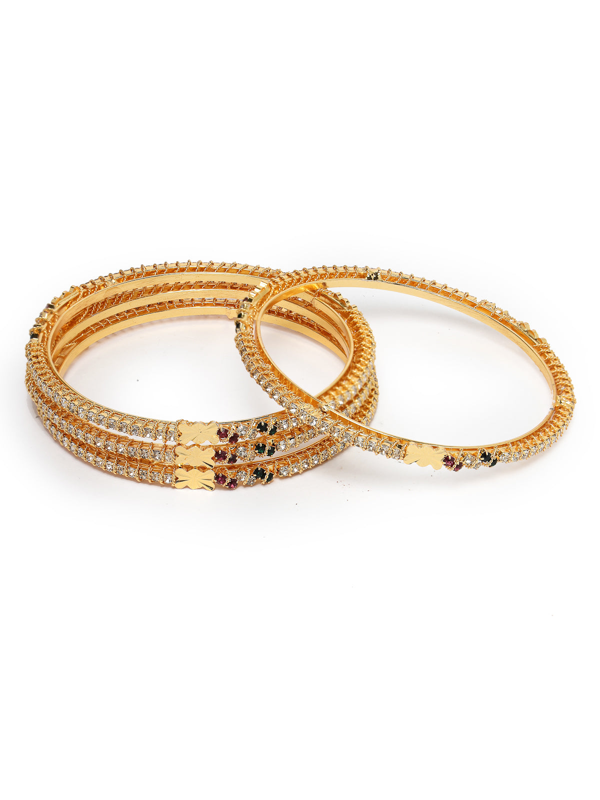 Sukkhi Attractive Daily Wear Gold Plated Multicolor White AD Stones Set of 4 Thin Bracelet Bangle Set Jewellery for Women & Girls|Latest Design|Birthday Anniversary Gift for Women|B105902