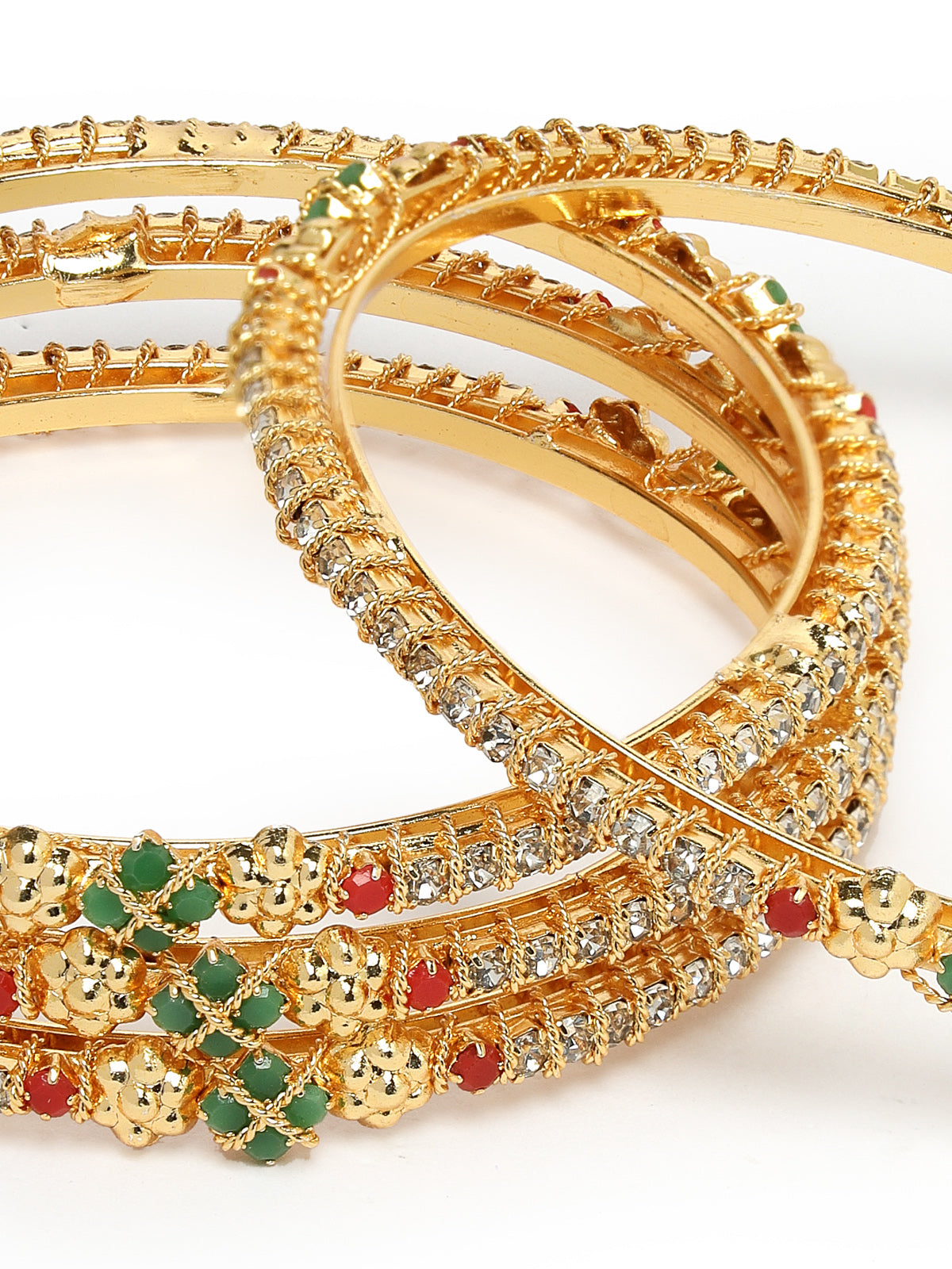 Sukkhi Graceful Gold Plated Multicolor White AD Stones Studded Set of 4 Thin Bracelet Bangle Set Jewellery for Women & Girls|Latest Design|Birthday Anniversary Gift for Women|B105903