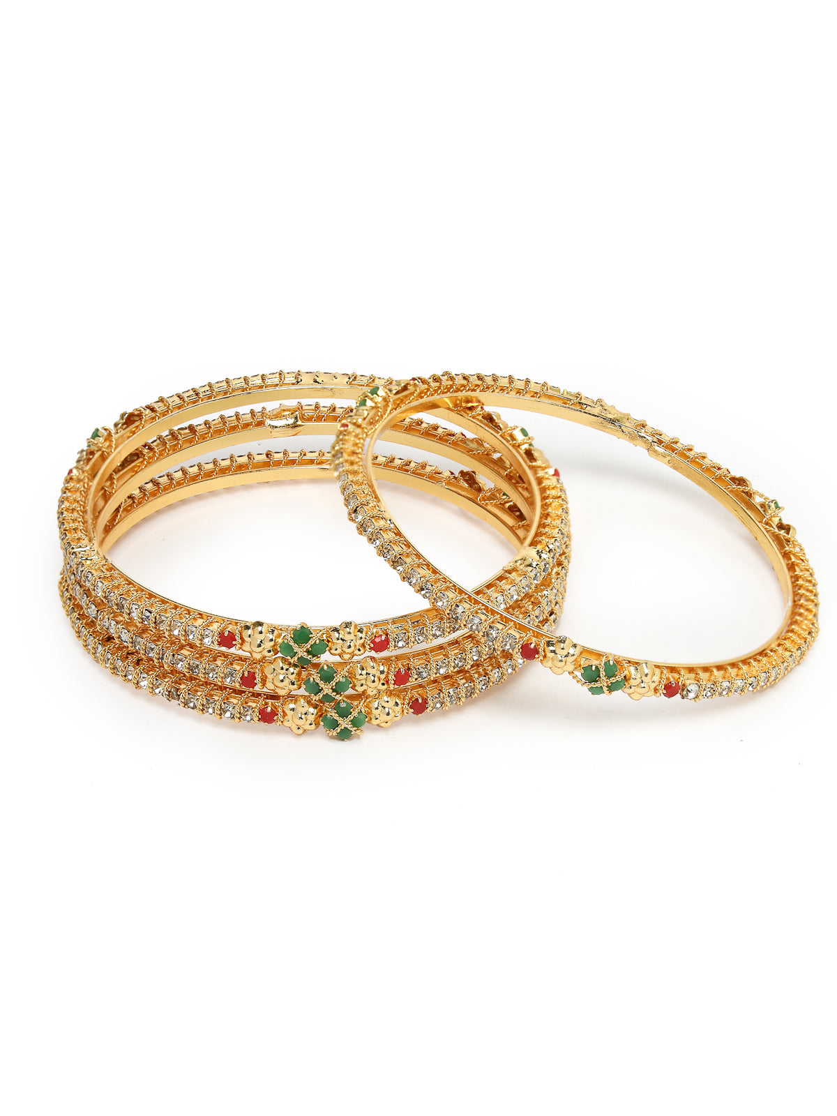 Sukkhi Graceful Gold Plated Multicolor White AD Stones Studded Set of 4 Thin Bracelet Bangle Set Jewellery for Women & Girls|Latest Design|Birthday Anniversary Gift for Women|B105903