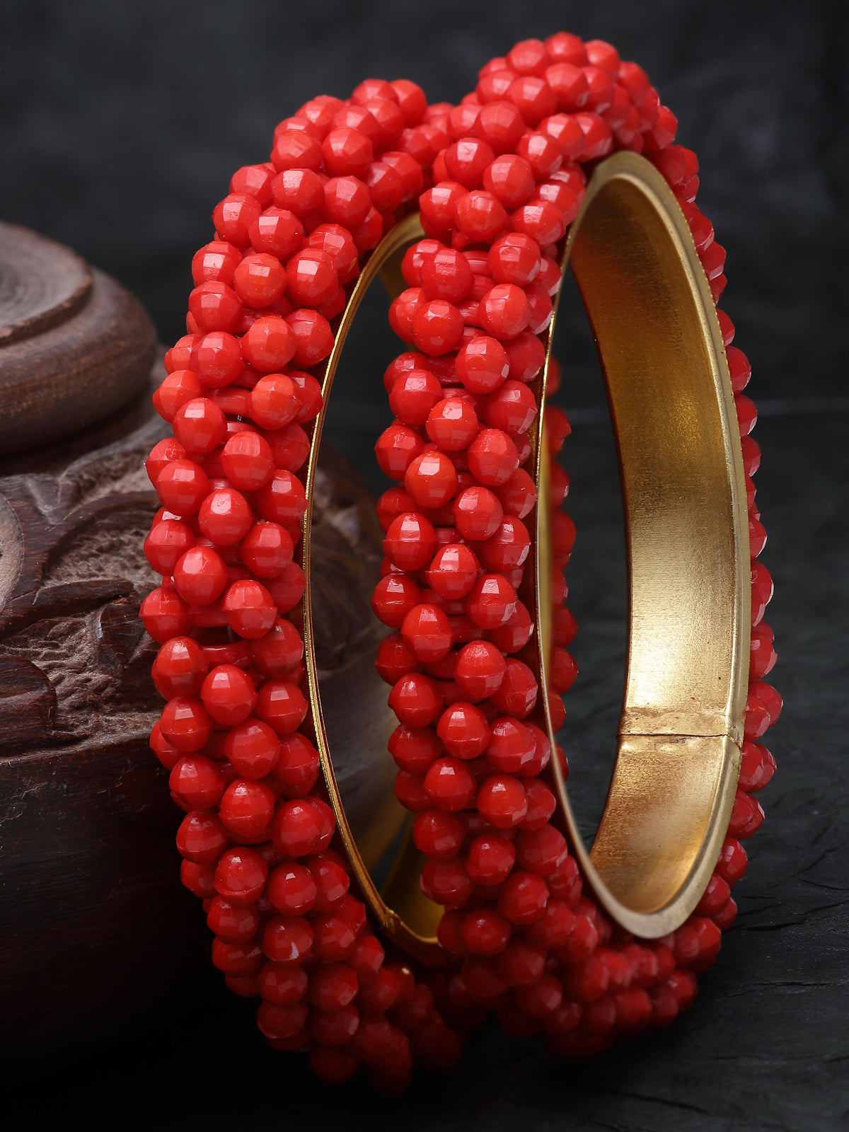 Sukkhi Attractive Gold Tone Plated Red Faux Beaded Bracelet Bangle Set Jewellery for Women & Girls-Set of 2 Latest Design-Birthday Anniversary Gift for Women-Size 2.4-B105904
