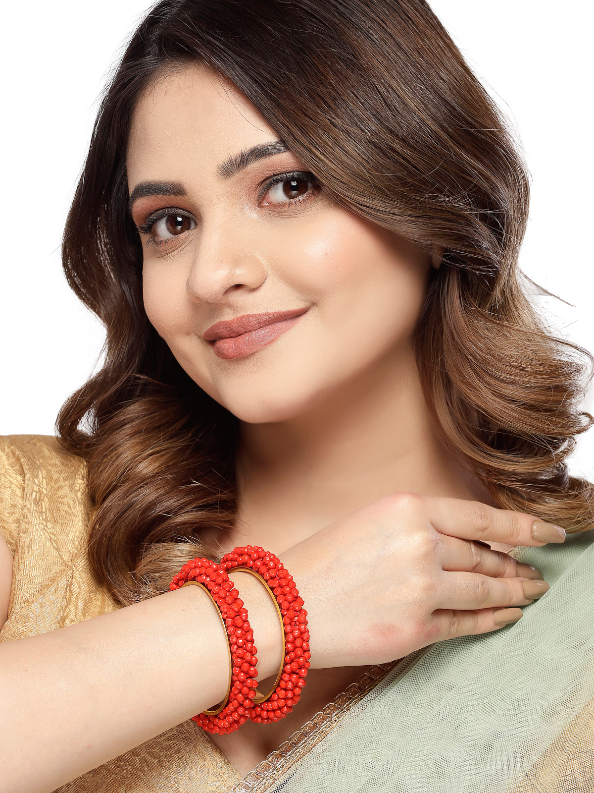 Sukkhi Attractive Gold Tone Plated Red Faux Beaded Bracelet Bangle Set Jewellery for Women & Girls|Set of 2 Latest Design|Birthday Anniversary Gift for Women|B105904
