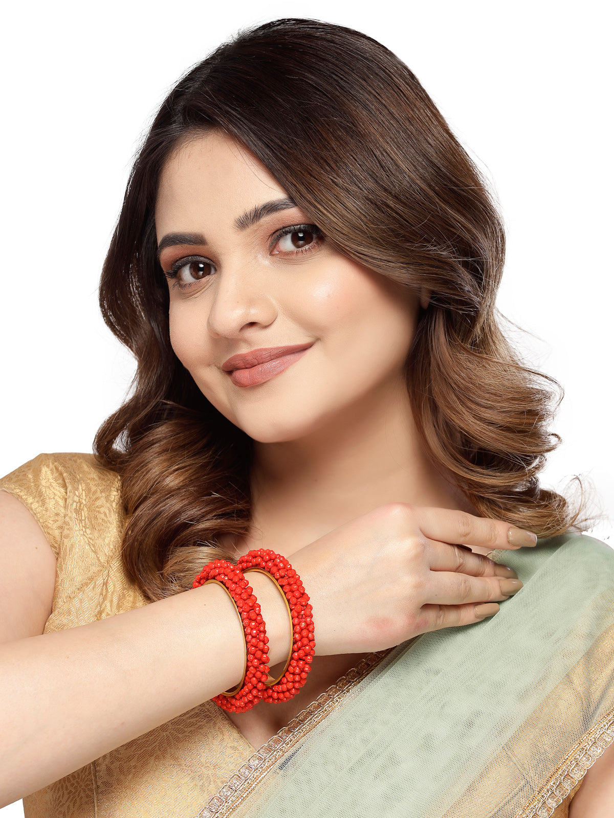 Sukkhi Attractive Gold Tone Plated Red Faux Beaded Bracelet Bangle Set Jewellery for Women & Girls|Set of 2 Latest Design|Birthday Anniversary Gift for Women|B105904