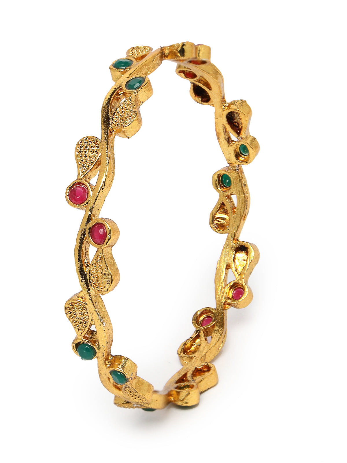 Sukkhi Classical Leaf Gold Plated Red And Green Bangle Set Jewellery for Women & Girls|Set of 4 Bracelet Latest Design|Birthday Anniversary Gift for Women|B105905