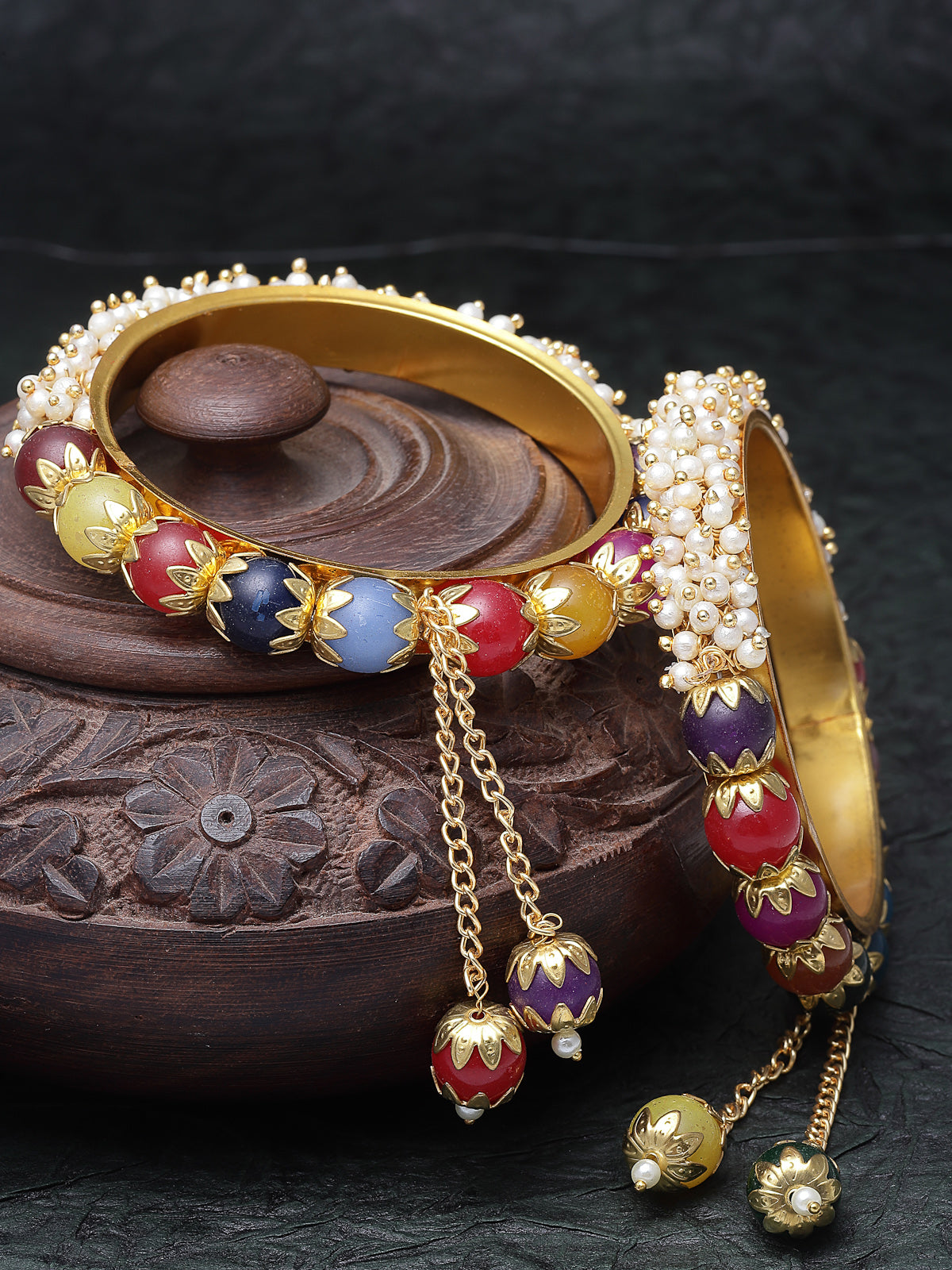 Sukkhi Pretty Multicolor Gold Tone Plated Hanging Beaded Bracelet Bangle Set Jewellery for Women & Girls|Set of 2 Latest Design|Birthday Anniversary Gift for Women|B105906