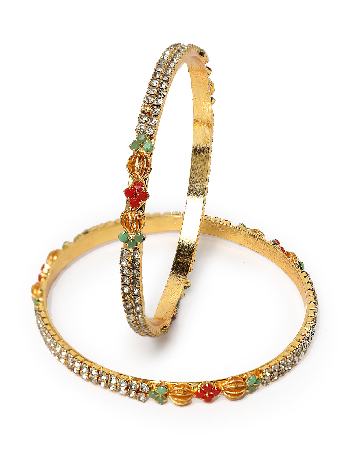 Sukkhi Delicate Gold Plated Red And Green White AD Stones Thin Bracelet Bangle Set Jewellery for Women & Girls| Set of 2 Latest Design|Birthday Anniversary Gift for Women|B105908