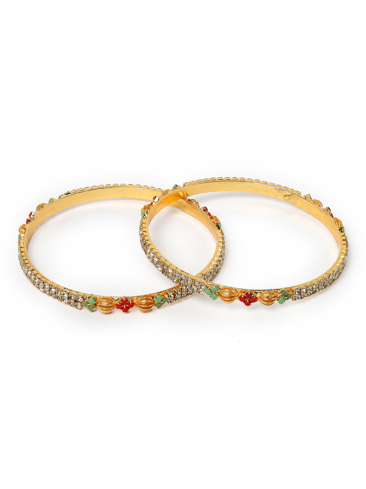 Sukkhi Delicate Gold Plated Red And Green White AD Stones Thin Bracelet Bangle Set Jewellery for Women & Girls| Set of 2 Latest Design|Birthday Anniversary Gift for Women|B105908