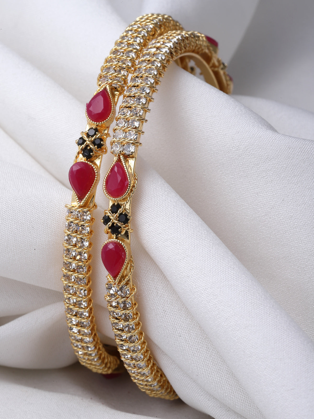 Sukkhi Sophisticated Gold Plated Red And Green Color White AD Stones Thin Bracelet Bangle Set Jewellery for Women & Girls|Set of 2 Latest Design|Birthday Anniversary Gift for Women|B105909