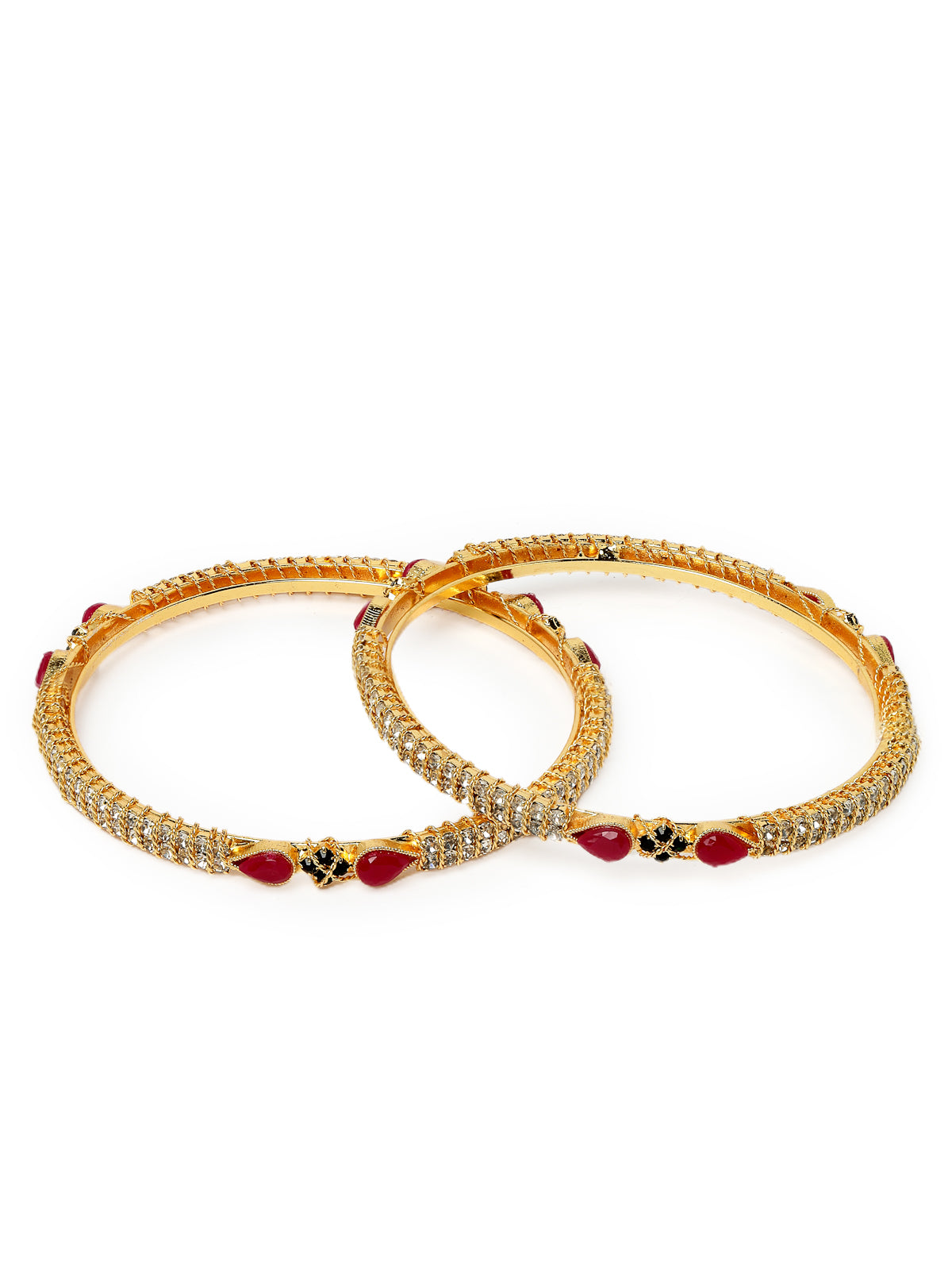 Sukkhi Sophisticated Gold Plated Red And Green Color White AD Stones Thin Bracelet Bangle Set Jewellery for Women & Girls|Set of 2 Latest Design|Birthday Anniversary Gift for Women|B105909
