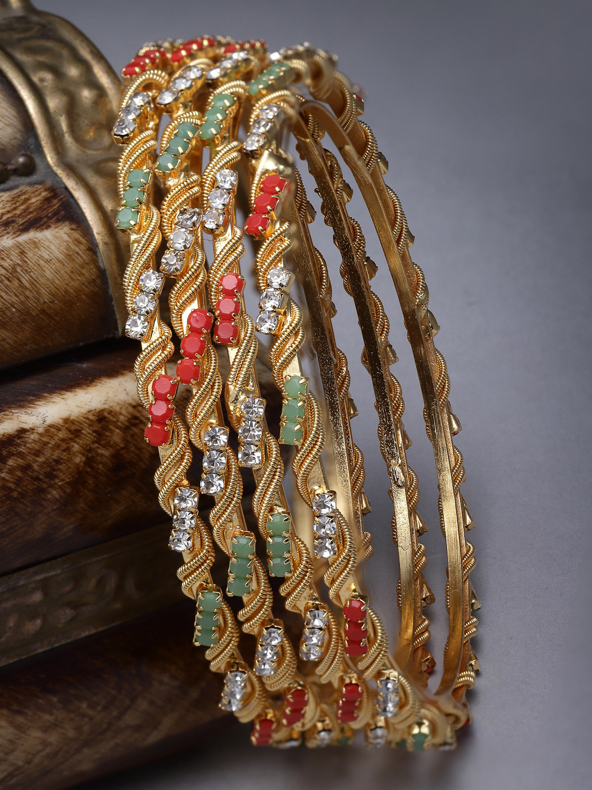 Sukkhi Exotic Gold Plated Multicolor White AD Stones Thin Bracelet Bangle Set Jewellery for Women & Girls|Set of 4 Latest Design|Birthday Anniversary Gift for Women|B105910