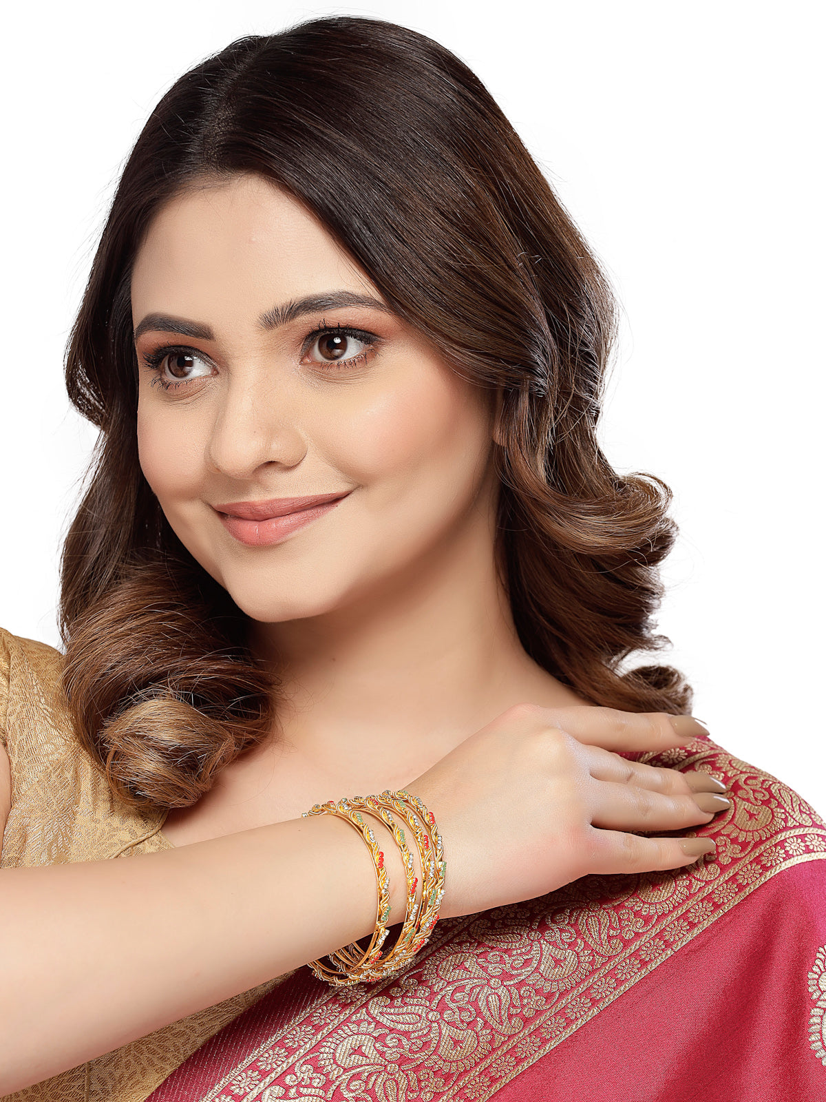 Sukkhi Exotic Gold Plated Multicolor White AD Stones Thin Bracelet Bangle Set Jewellery for Women & Girls|Set of 4 Latest Design|Birthday Anniversary Gift for Women|B105910