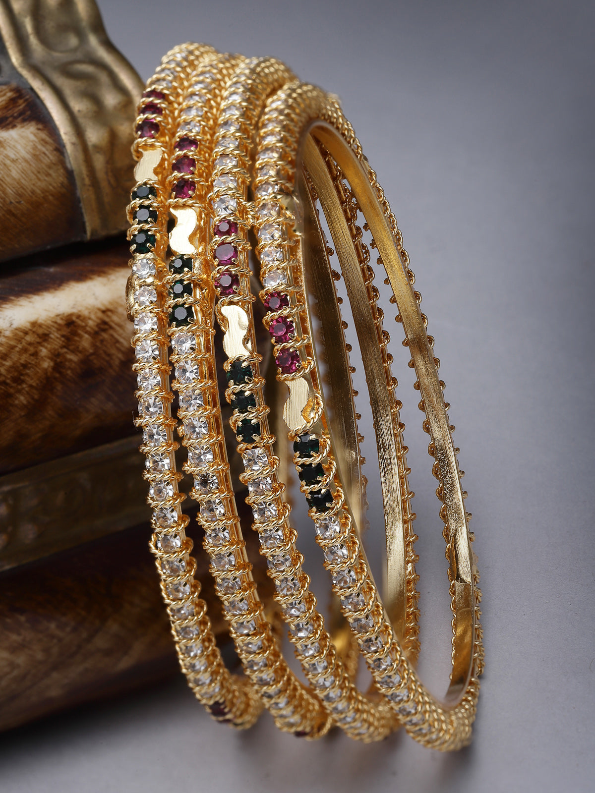 Sukkhi Unique Gold Plated Multicolor White AD Stones Thin Bracelet Bangle Set Jewellery for Women & Girls|Set of 4 Latest Design|Birthday Anniversary Gift for Women|B105911