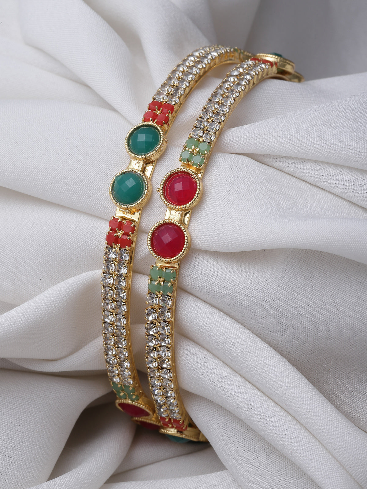 Sukkhi Iconic Gold Plated Multicolor White AD Stones Thin Bracelet Bangle Set Jewellery for Women & Girls|Set of 2 Latest Design|Birthday Anniversary Gift for Women|B105912