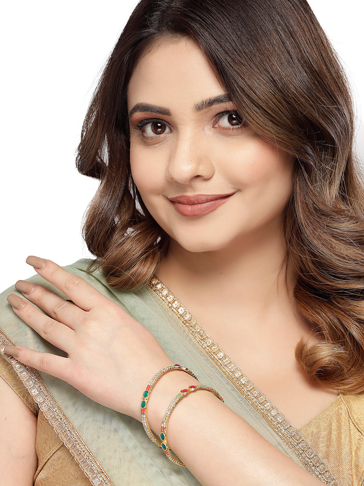 Sukkhi Iconic Gold Plated Multicolor White AD Stones Thin Bracelet Bangle Set Jewellery for Women & Girls|Set of 2 Latest Design|Birthday Anniversary Gift for Women|B105912