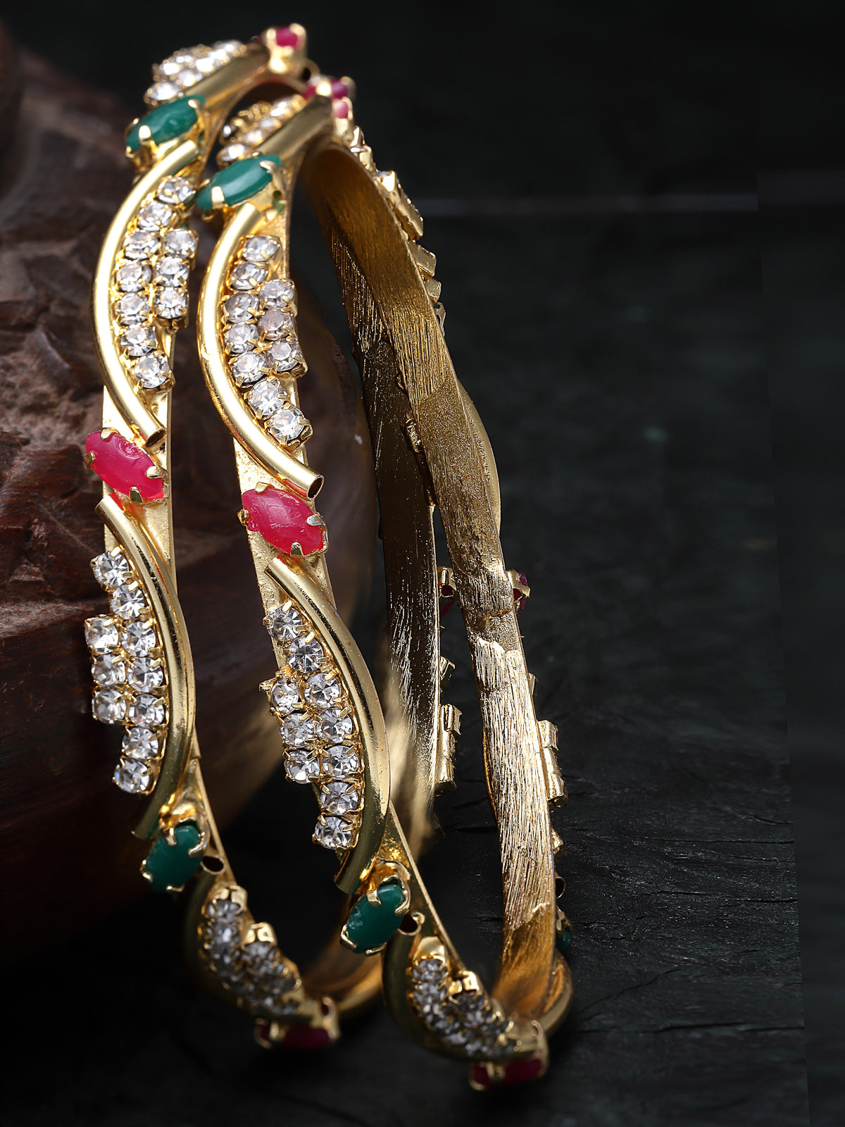 Sukkhi Creative Gold Plated Red And Green Color White AD Stones Studded Thin Set of 2 Bracelet Bangle Set Jewellery for Women & Girls|Latest Design|Birthday Anniversary Gift for Women|B105913