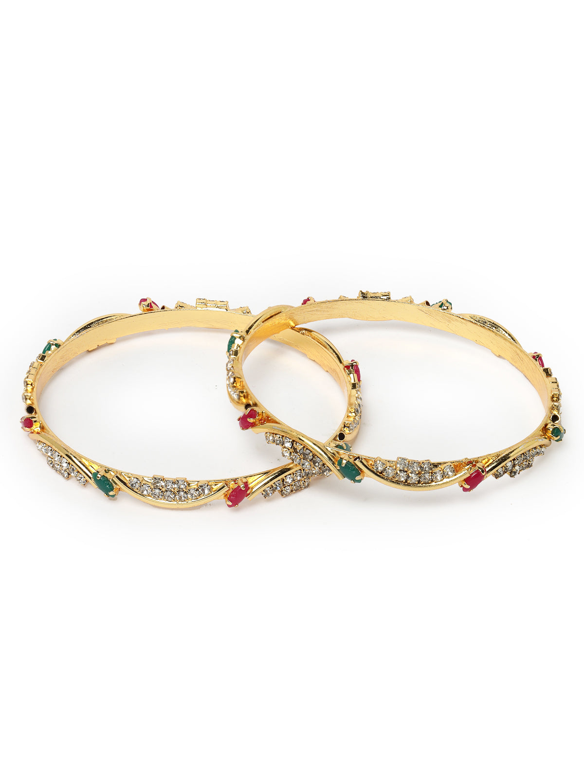 Sukkhi Creative Gold Plated Red And Green Color White AD Stones Studded Thin Set of 2 Bracelet Bangle Set Jewellery for Women & Girls|Latest Design|Birthday Anniversary Gift for Women|B105913