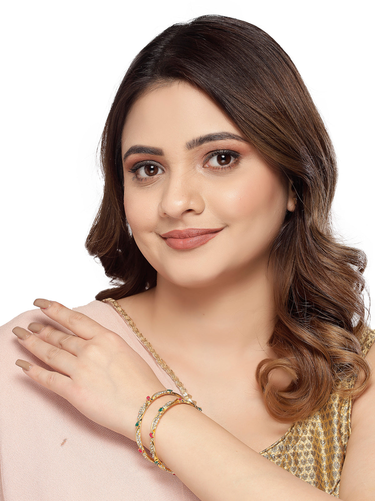 Sukkhi Creative Gold Plated Red And Green Color White AD Stones Studded Thin Set of 2 Bracelet Bangle Set Jewellery for Women & Girls|Latest Design|Birthday Anniversary Gift for Women|B105913