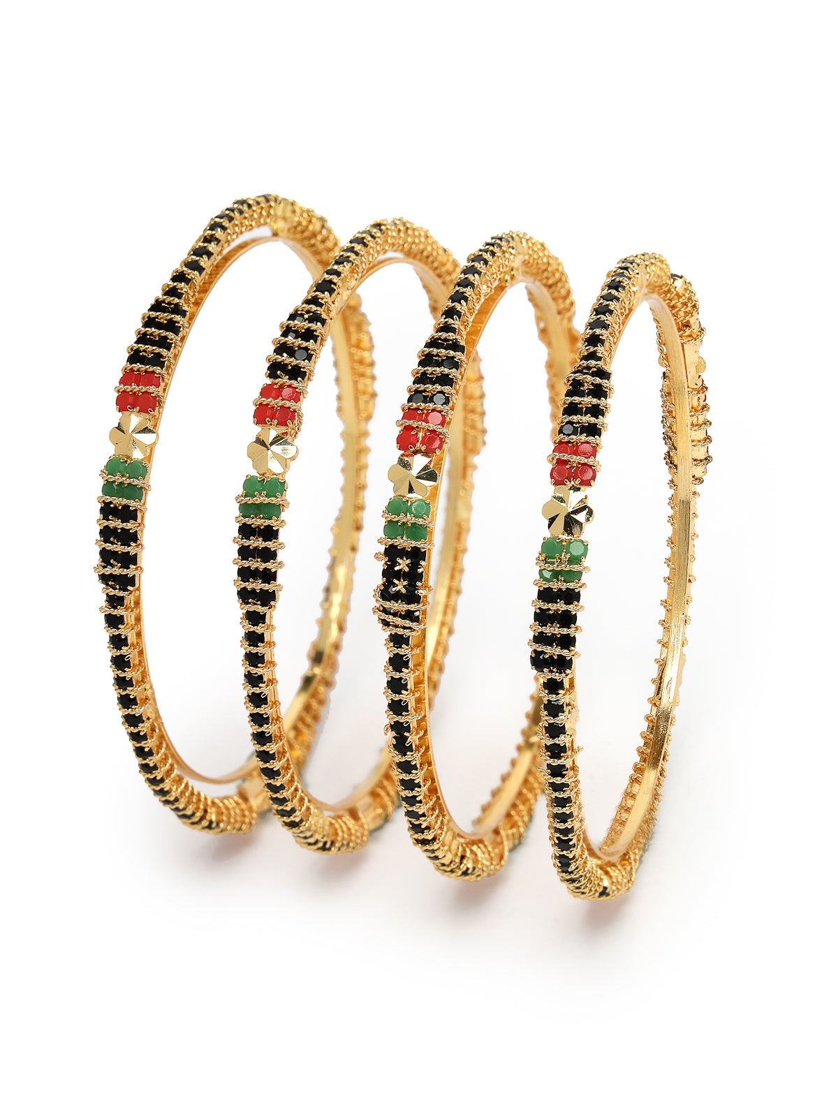 Sukkhi Impressive Gold Plated Red And Green Thin Bracelet Bangle Set Jewellery for Women & Girls|Set of 4 Latest Design|Birthday Anniversary Gift for Women|B105914