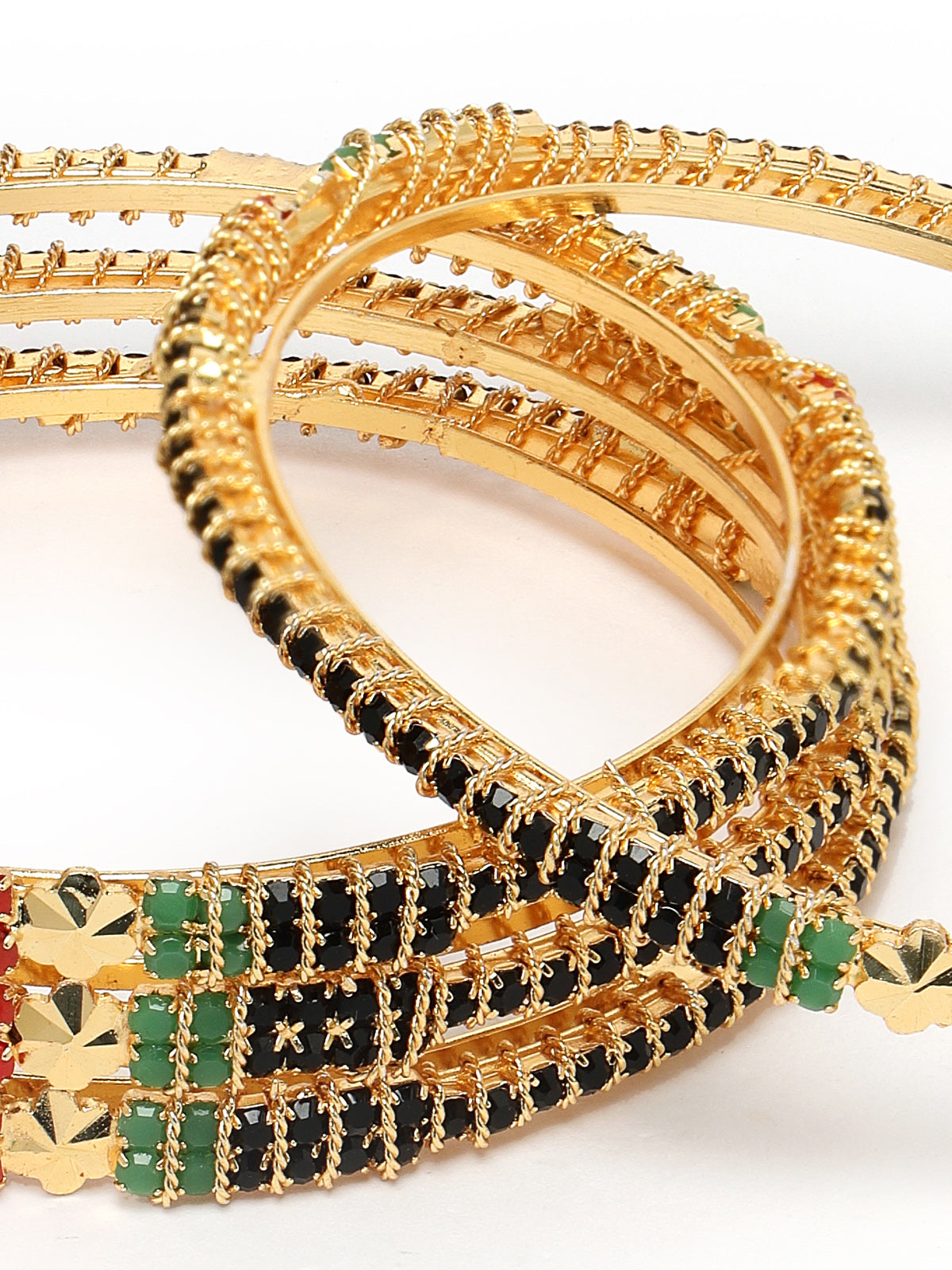 Sukkhi Impressive Gold Plated Red And Green Thin Bracelet Bangle Set Jewellery for Women & Girls|Set of 4 Latest Design|Birthday Anniversary Gift for Women|B105914