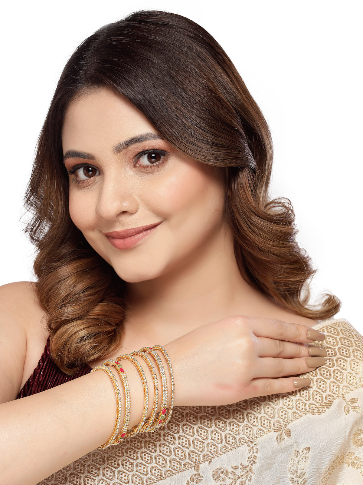 Sukkhi Stylish Looking Gold Plated Multicolor White AD Stones Thin Bracelet Bangle Set Jewellery for Women & Girls|Set of 6 Latest Design|Birthday Anniversary Gift for Women|B105915