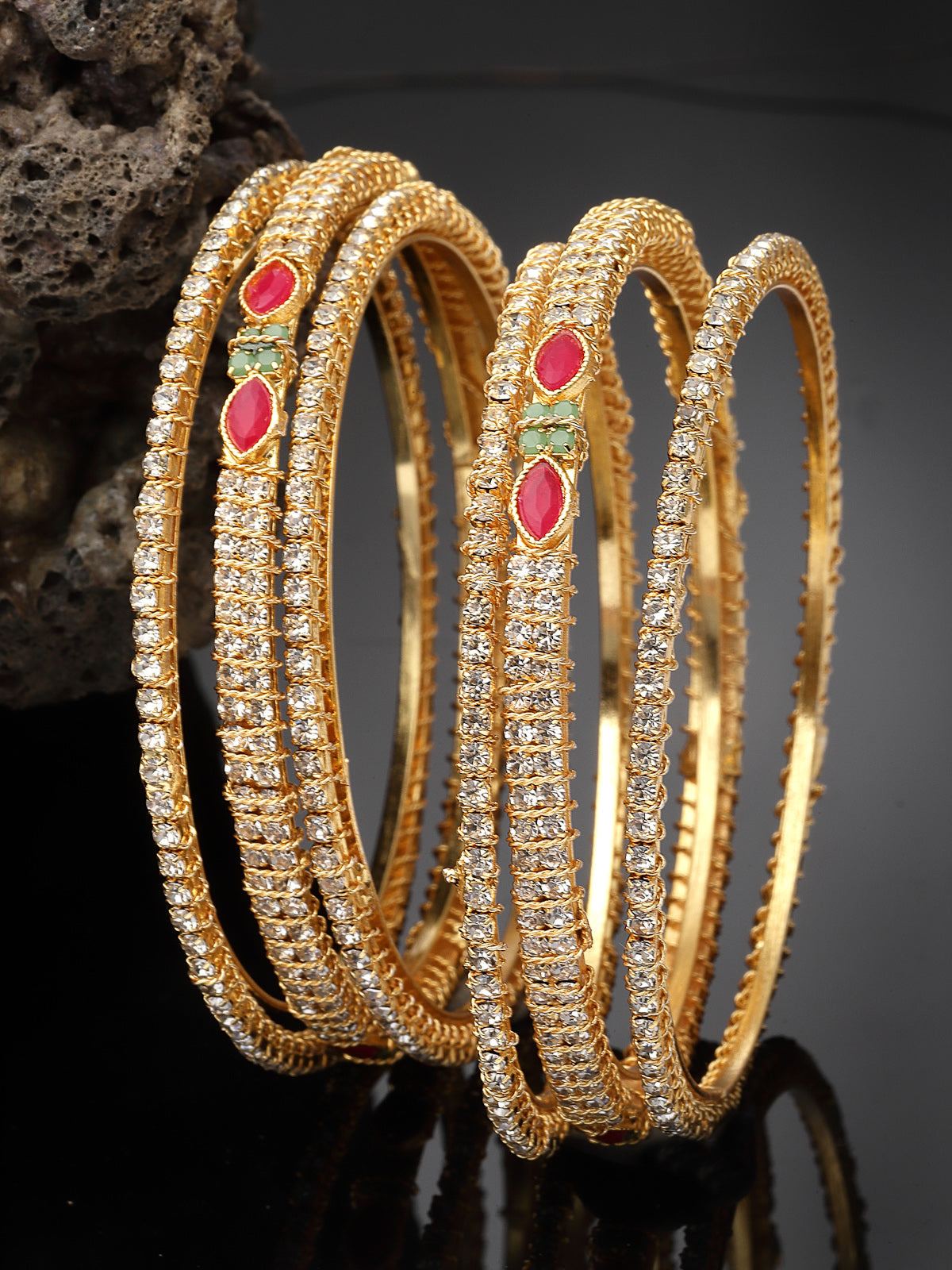 Sukkhi Stylish Looking Gold Plated Multicolor White AD Stones Thin Bracelet Bangle Set Jewellery for Women & Girls|Set of 6 Latest Design|Birthday Anniversary Gift for Women|B105915