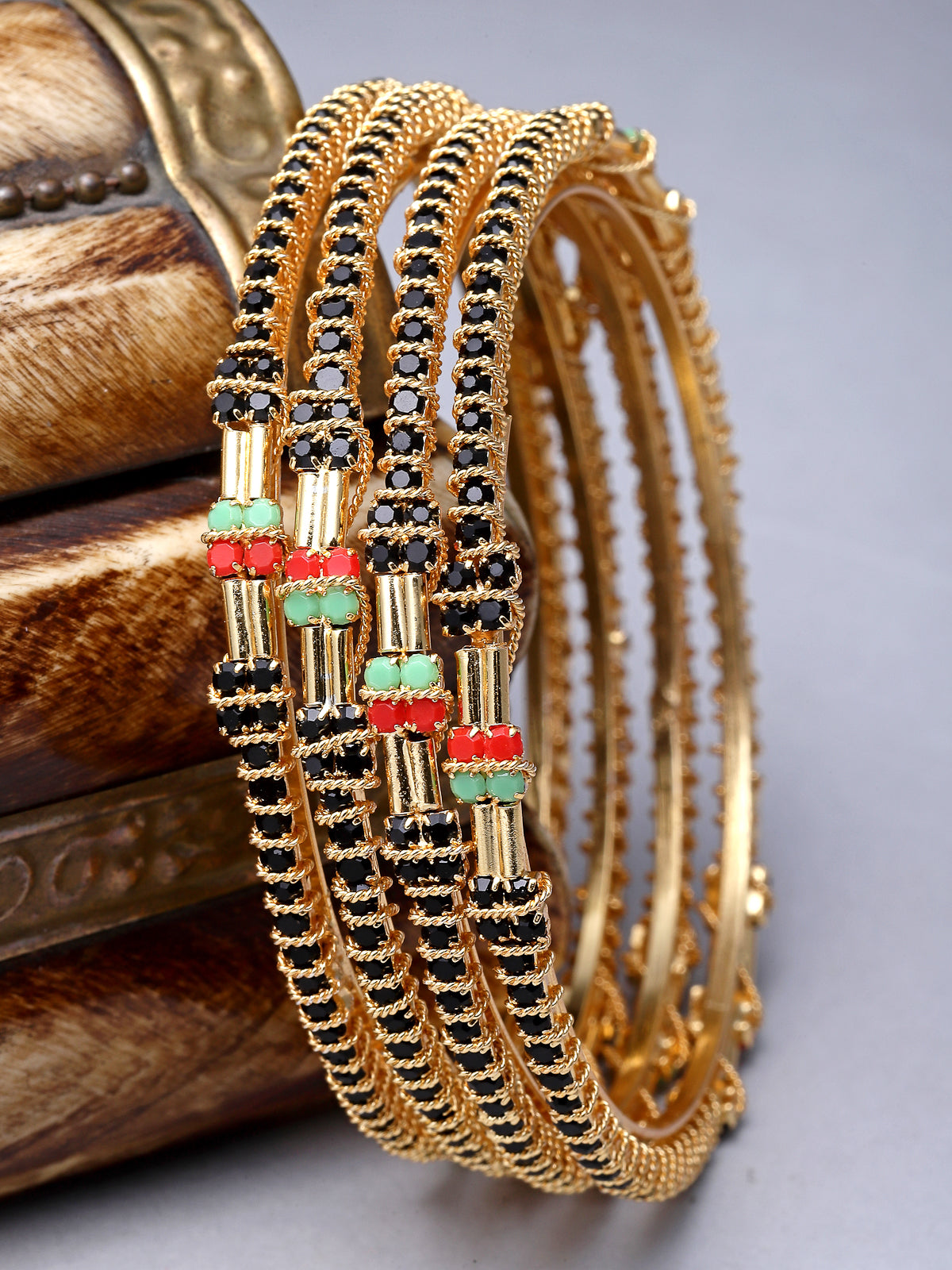 Sukkhi Incredible Fashionable Gold Plated Red And Green Thin Bracelet Bangle Set Jewellery for Women & Girls|Set of 4 Latest Design|Birthday Anniversary Gift for Women|B105916
