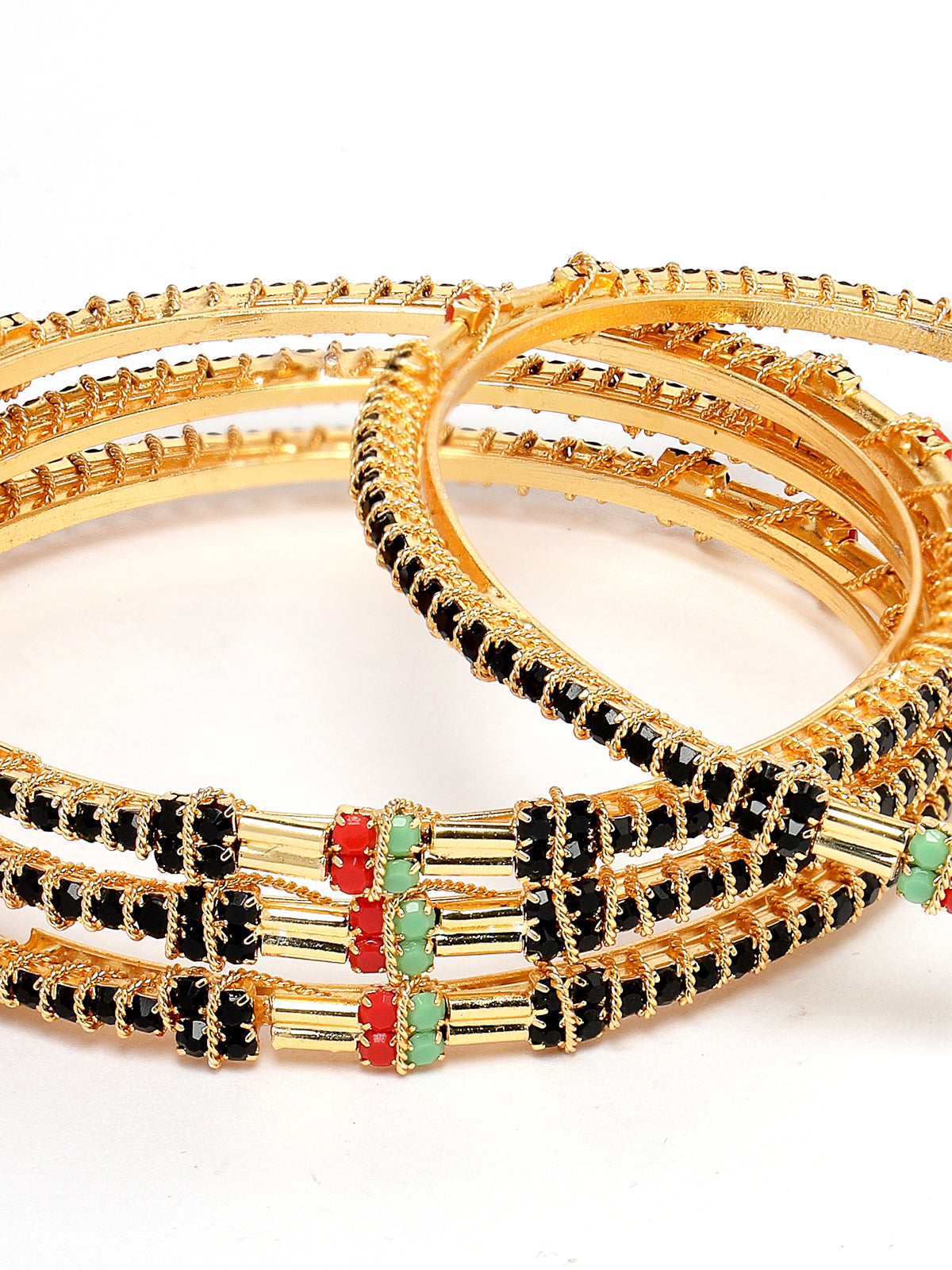 Sukkhi Incredible Fashionable Gold Plated Red And Green Thin Bracelet Bangle Set Jewellery for Women & Girls|Set of 4 Latest Design|Birthday Anniversary Gift for Women|B105916