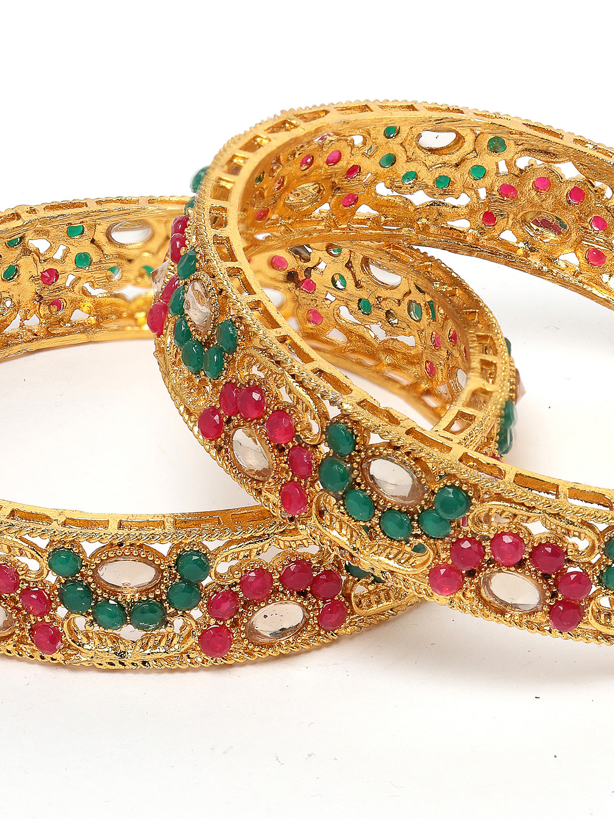 Sukkhi Lavish Traditional Gold Plated Red And Green White AD Stones Broad Bracelet Bangle Set Jewellery for Women & Girls|Set of 2 Latest Design|Birthday Anniversary Gift for Women|B105917