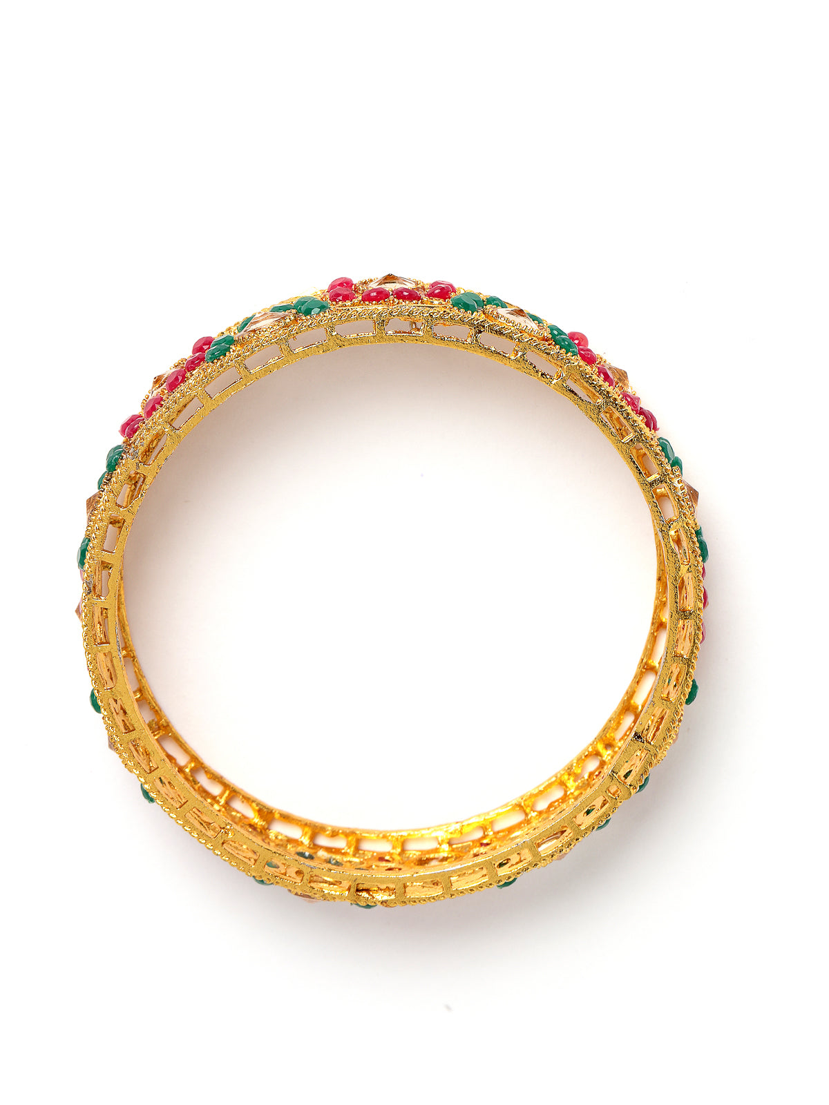 Sukkhi Lavish Traditional Gold Plated Red And Green White AD Stones Broad Bracelet Bangle Set Jewellery for Women & Girls|Set of 2 Latest Design|Birthday Anniversary Gift for Women|B105917