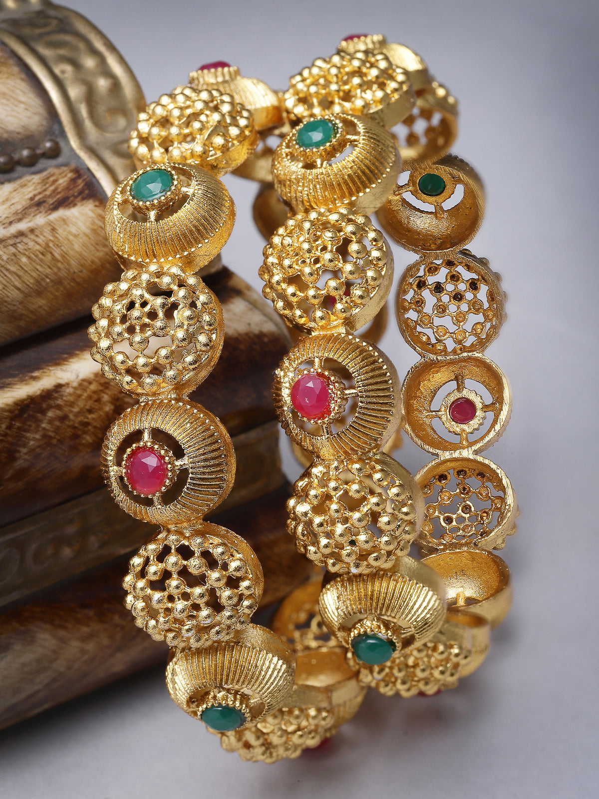 Sukkhi Traditional Wear Gold Plated Red And Green Color Bracelet Bangle Set Jewellery for Women & Girls|Set of 2 Latest Design|Birthday Anniversary Gift for Women|B105918