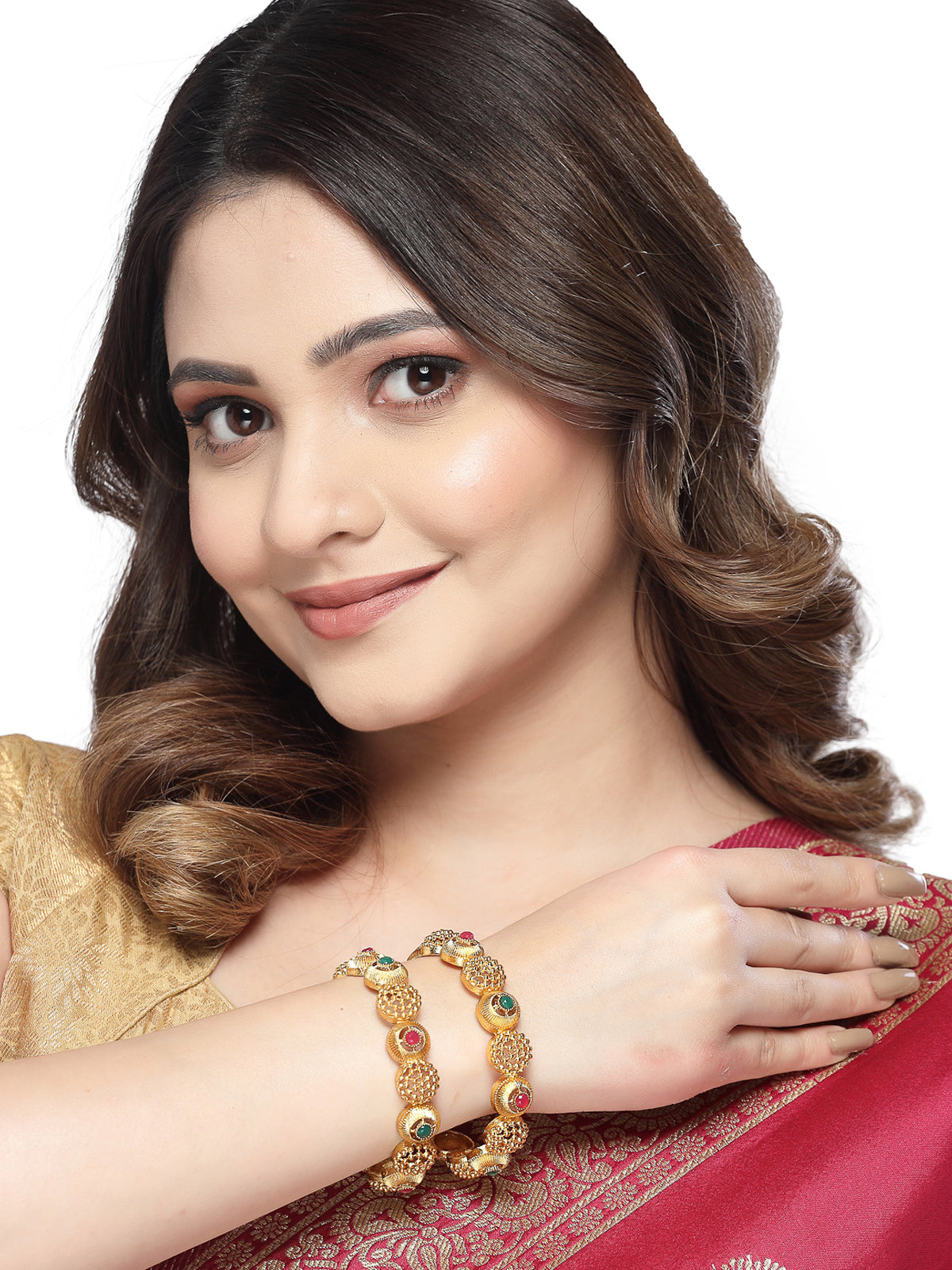 Sukkhi Traditional Wear Gold Plated Red And Green Color Bracelet Bangle Set Jewellery for Women & Girls|Set of 2 Latest Design|Birthday Anniversary Gift for Women|B105918