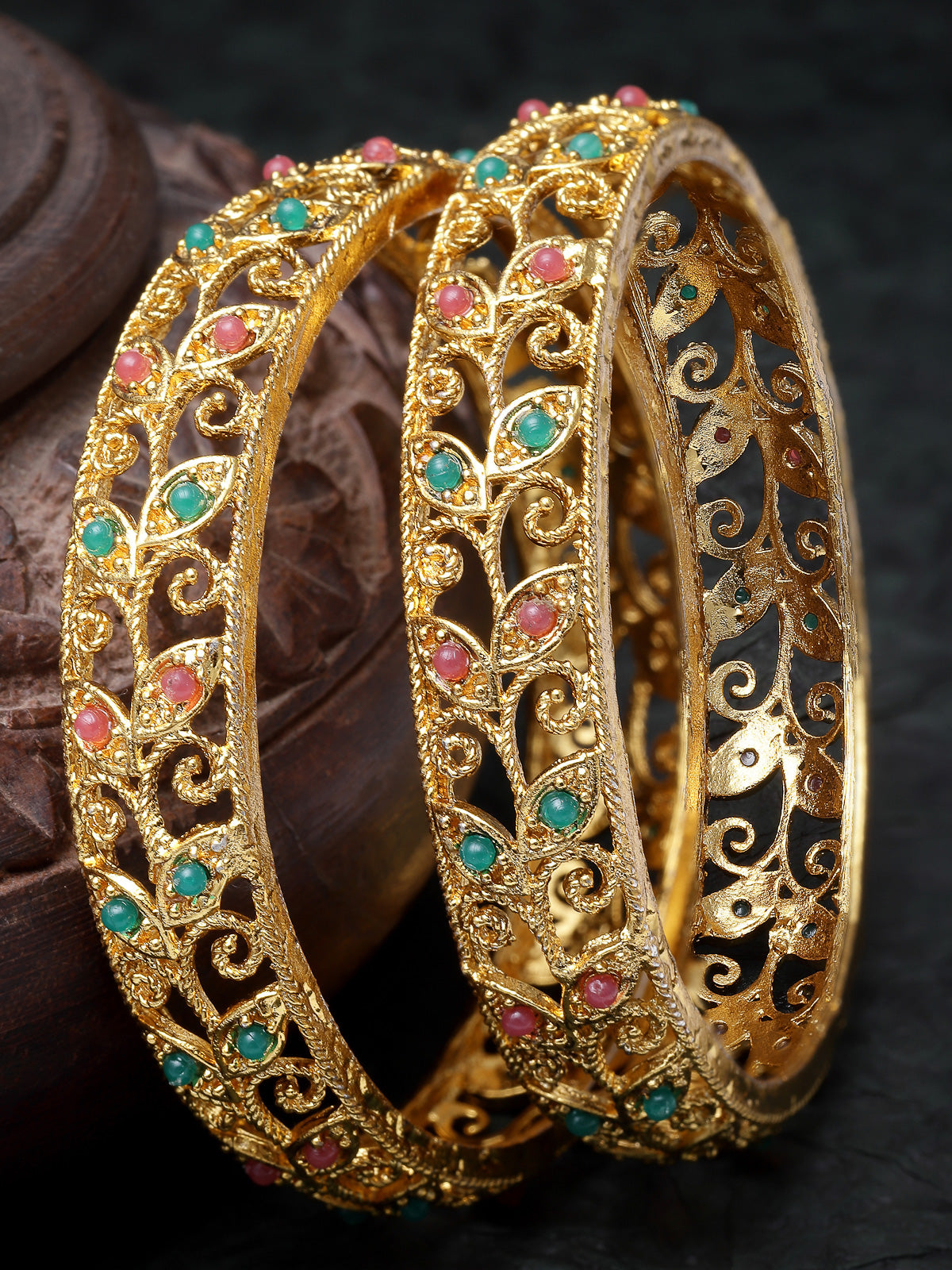 Sukkhi Decorative Gold Plated Red And Green Color Bracelet Bangle Set Jewellery for Women & Girls|Set of 2 Latest Design|Birthday Anniversary Gift for Women|B105919