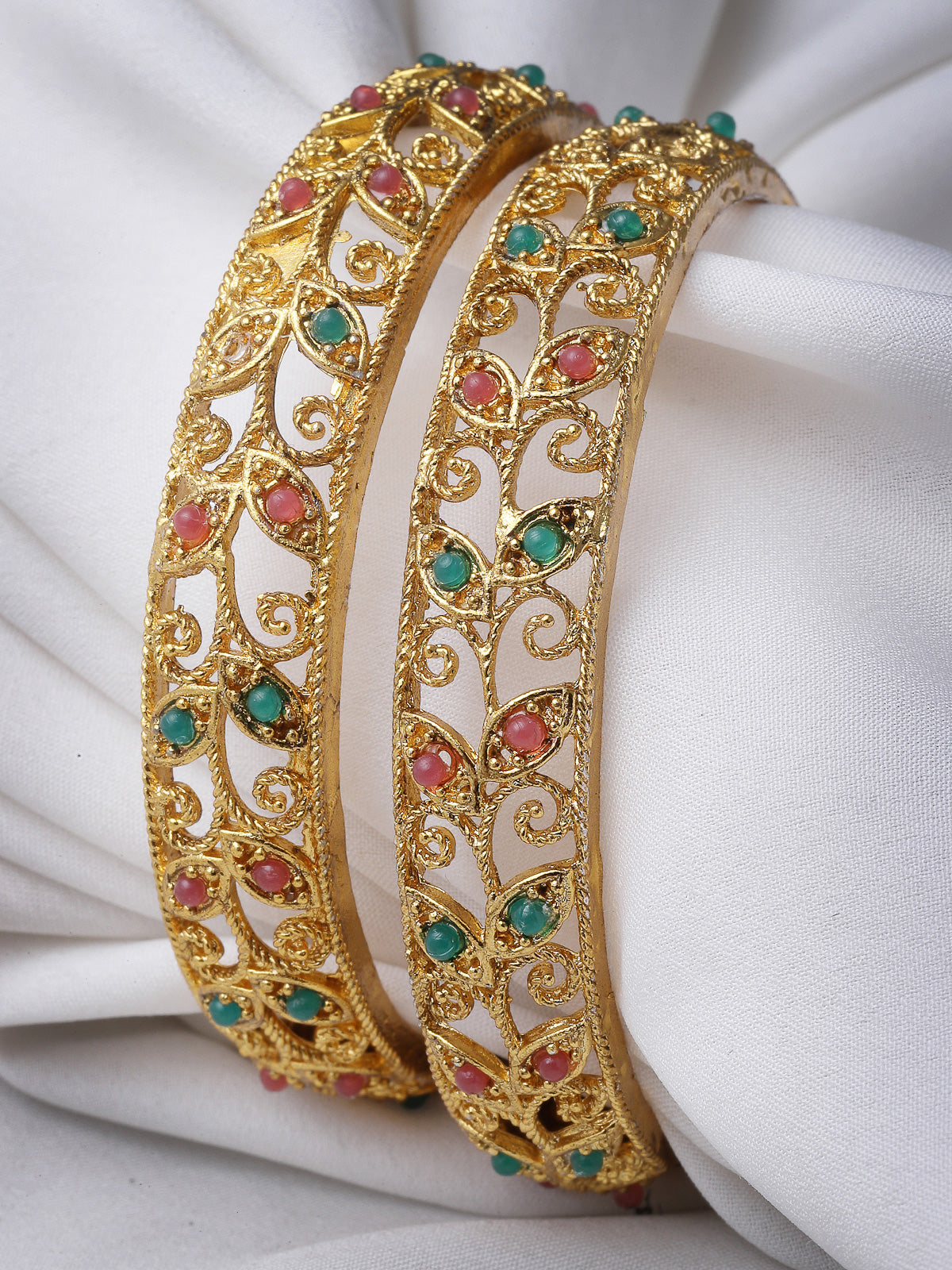 Sukkhi Decorative Gold Plated Red And Green Color Bracelet Bangle Set Jewellery for Women & Girls|Set of 2 Latest Design|Birthday Anniversary Gift for Women|B105919