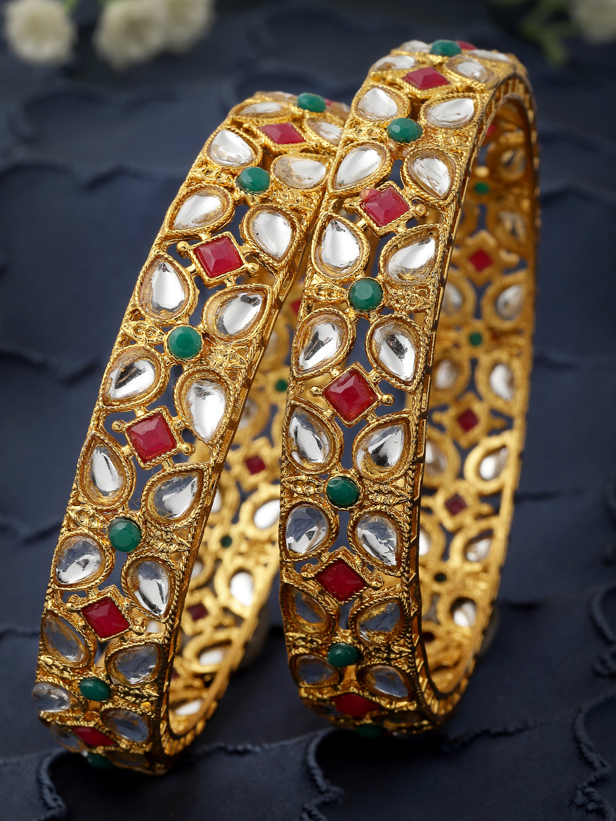 Sukkhi Beautiful Traditional Gold Plated Multicolor Broad Bracelet Bangle Set Jewellery for Women & Girls|Set of 2 Latest Design|Birthday Anniversary Gift for Women|B105921