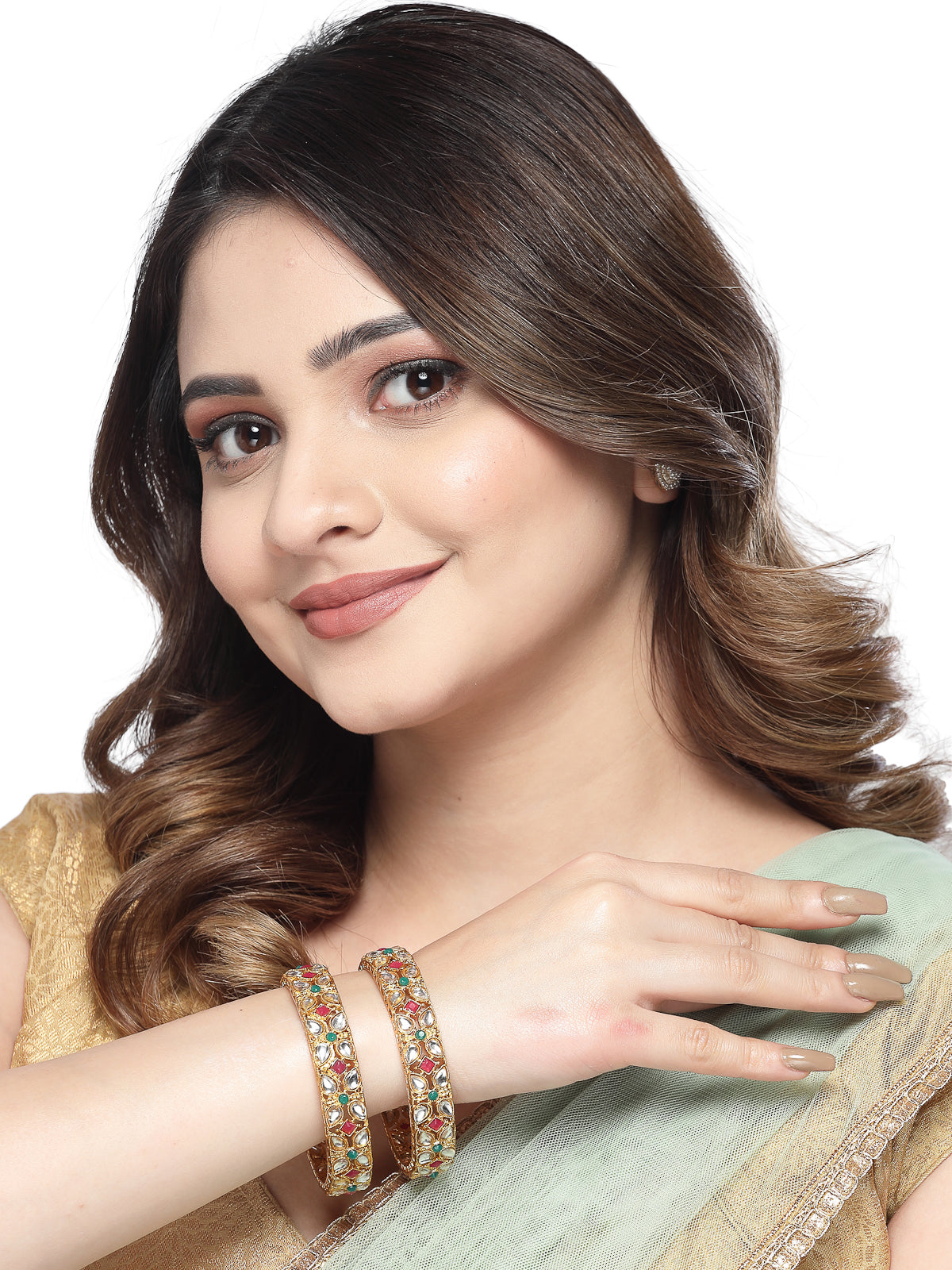 Sukkhi Beautiful Traditional Gold Plated Multicolor Broad Bracelet Bangle Set Jewellery for Women & Girls|Set of 2 Latest Design|Birthday Anniversary Gift for Women|B105921
